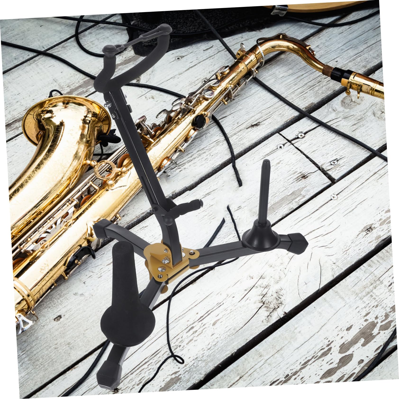 VANZACK Supporto Pieghevole Protezione Antifrizione per Sax Contralto e Clarinetto in Ferro Nero Portatile per Uso su Tavolo o Pavimento