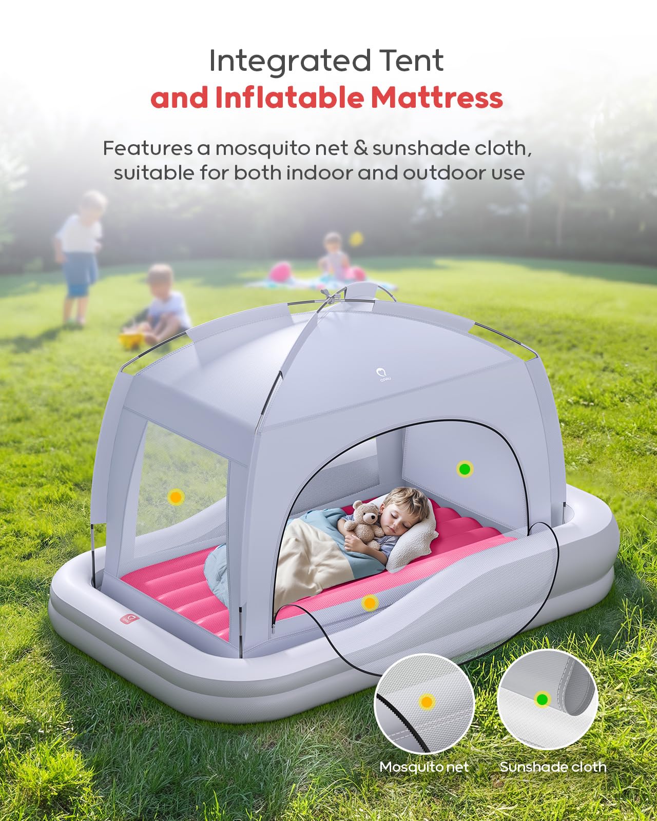 QPAU Cama inflable de viaje Toddler (gris y rojo)