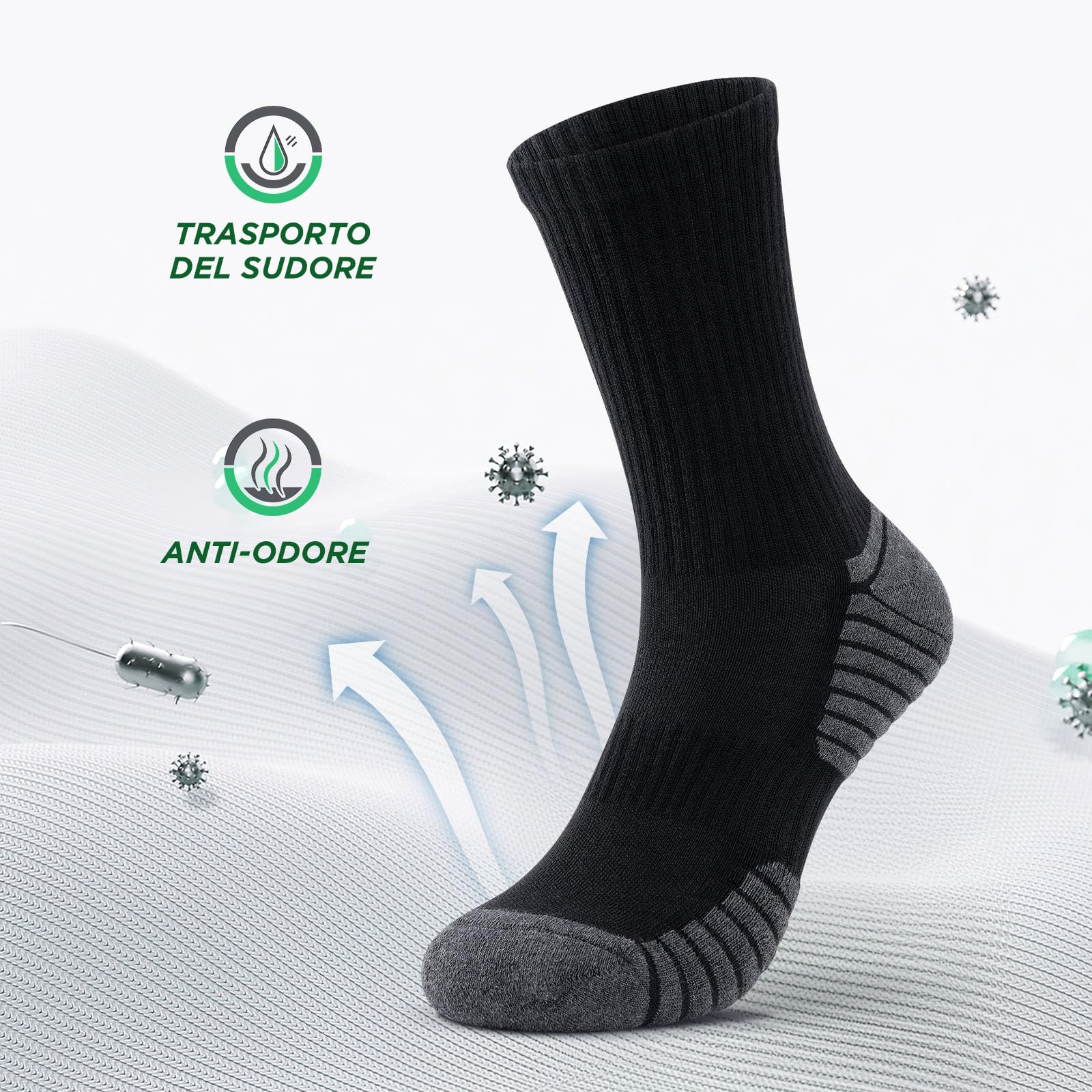 Alaplus Calzini Lunghi Uomo Donna 6 Paia, Calze lavoro in Cotone Traspiranti Antiscivolo, Calzini Sportive Uomo Estive Ideali per Running Trekking