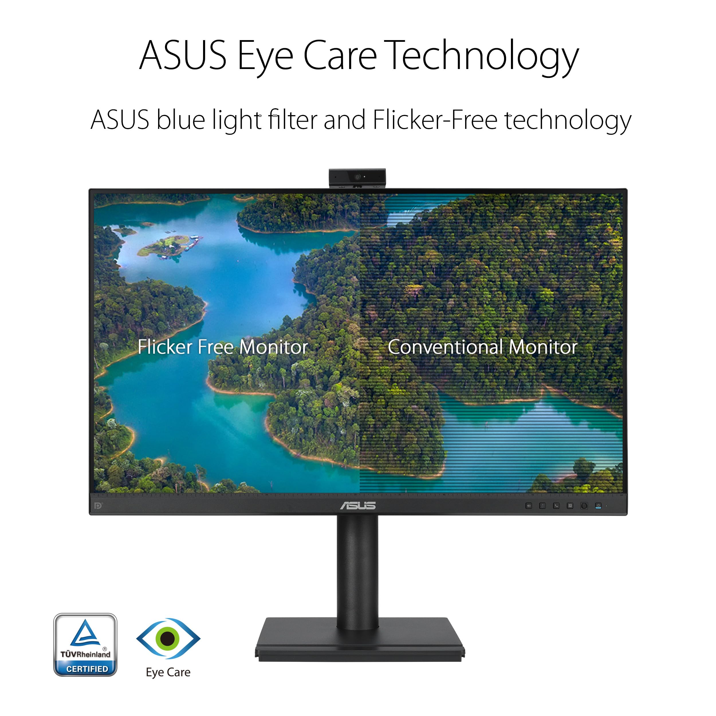 ASUS Moniteur de vidéoconférence 27" 1080p (BE279QFK) - Full HD, IPS, 100 Hz, sans Cadre, Webcam intégrée, réseau de micros, Haut-Parleur, Hauteur réglable, Design Ergonomique, Soin des Yeux, Montage