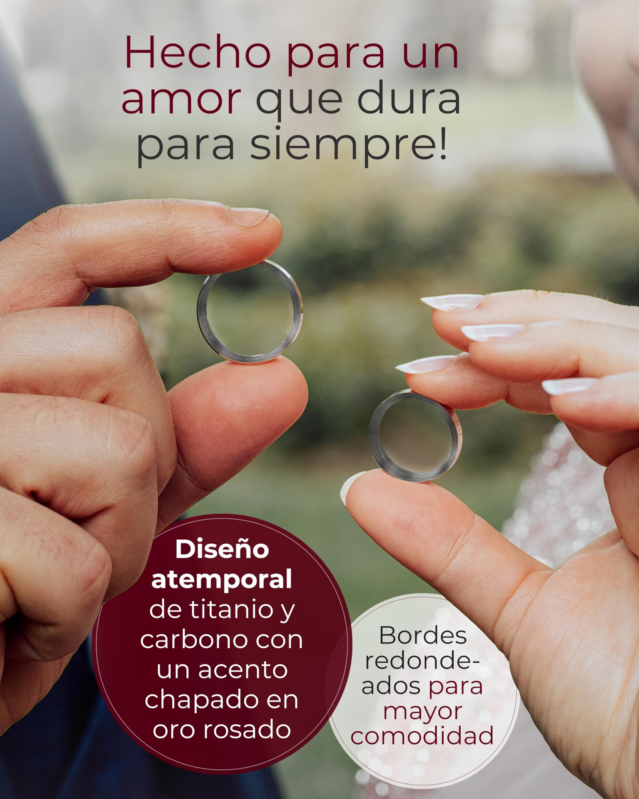 123traumringe Anillos de Boda en Carbono y Titanio con Baño de Oro Rosado, Brillante y Estuche - Grabables 7mm de Ancho, Tamaño 50-74mm S84