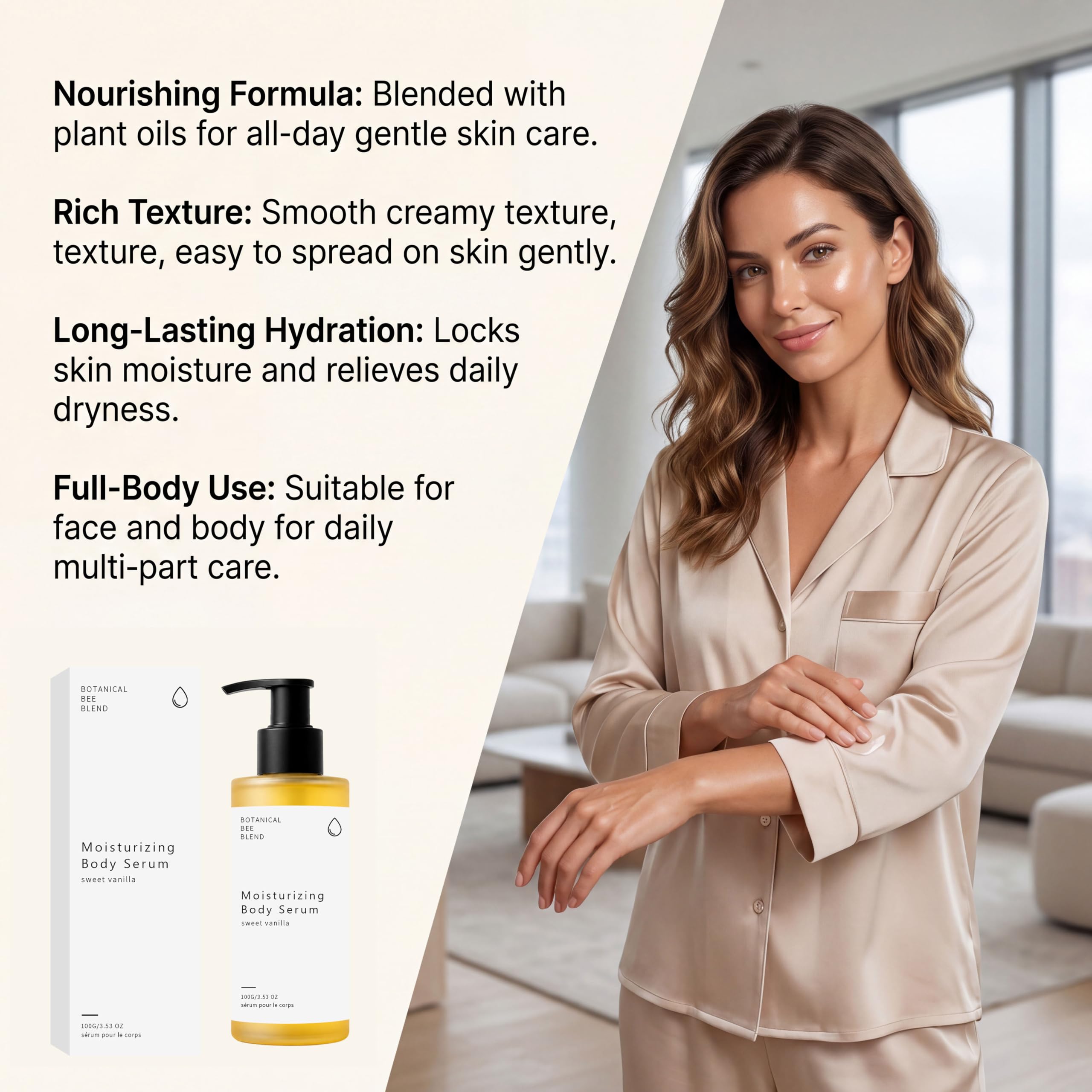 Siero corpo botanico con estratti di api naturali, olio per il corpo rassodante dopo la doccia, idratante e lisciante, formula leggera per una pelle morbida ed elastica (6 pezzi)