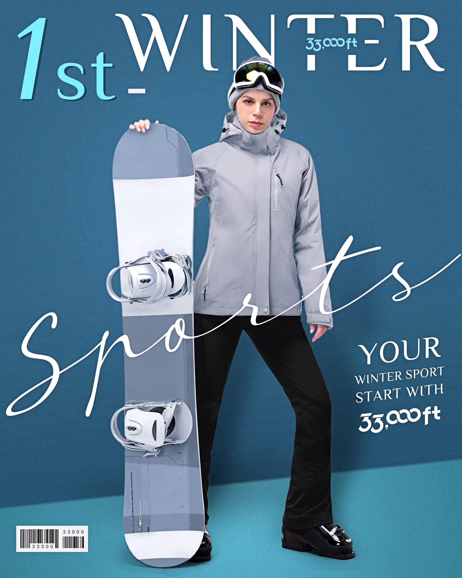 33,000ft Pantalones de esquí para mujer, pantalones con tirantes, impermeables, resistentes al viento, de softshell, cálidos, forrados, para nieve, snowboard, esquí o senderismo, Negro , L