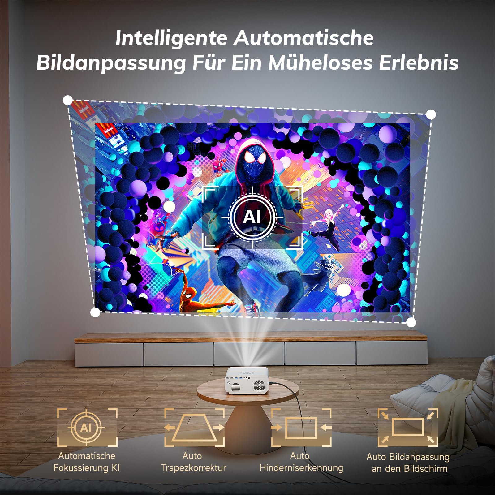 Proiettore 4K, app con licenza ufficiale, messa a fuoco automatica 1300 ANSI e correzione trapezoidale 6D, proiettore smart home theater, Zoomcat 1080P Full HD, WiFi6, Bluetooth 5.3, proiettore per