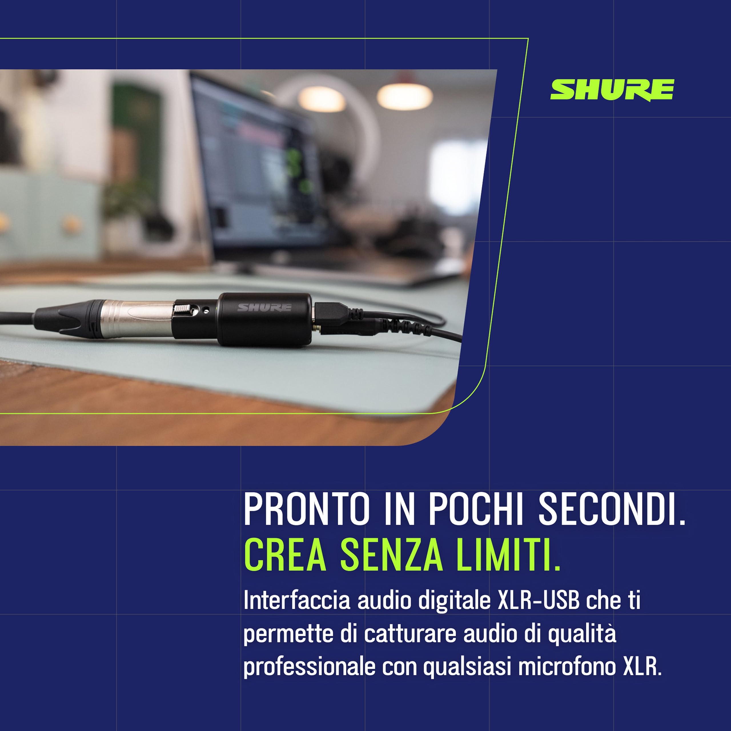 Interfaccia audio digitale Shure MVX2U Gen 2, adattatore da XLR a USB per microfoni, per la registrazione di contenuti, elaborazione digitale, compatibile con Mac e Windows, dispositivi iOS e Android