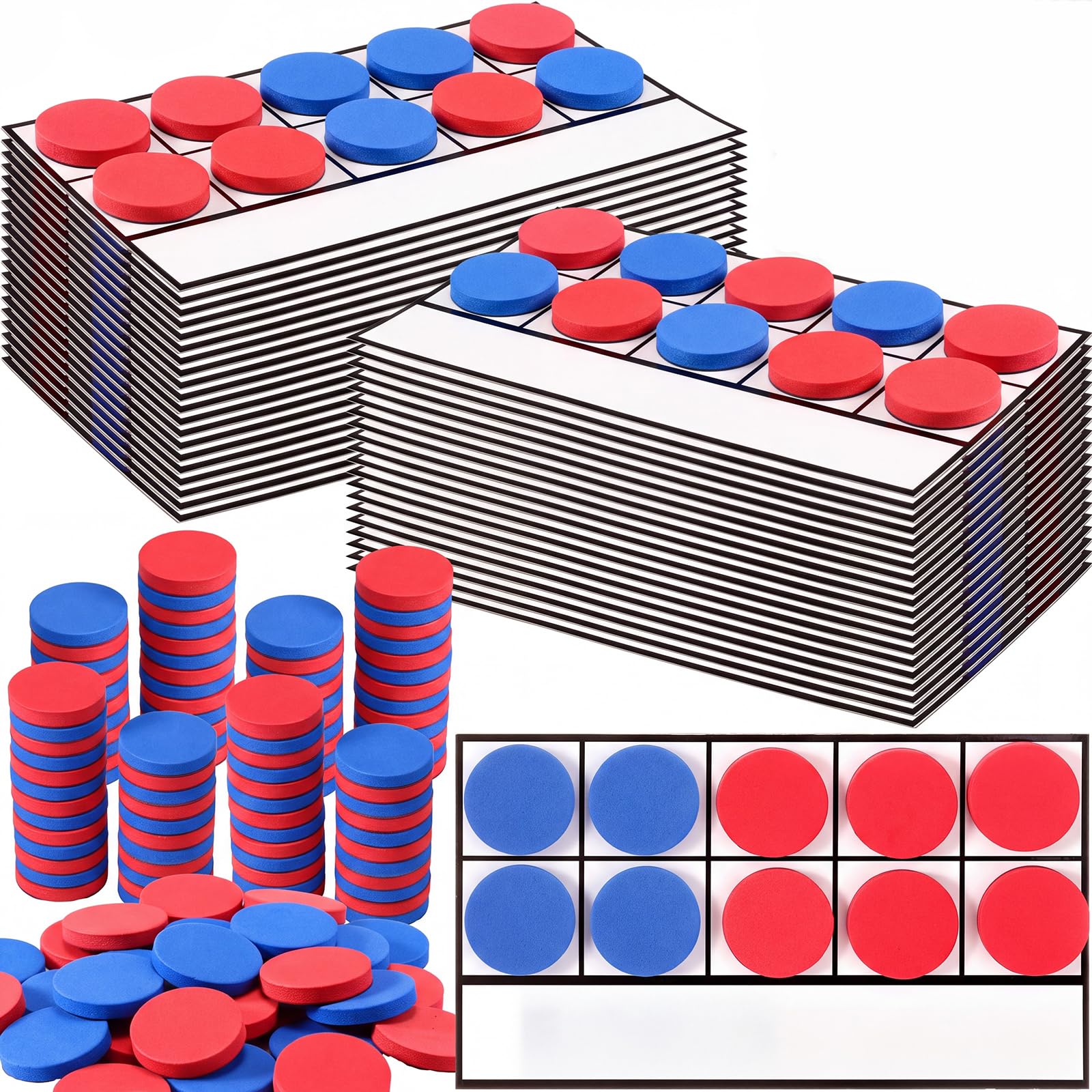 Ireer 40 Sets Bulk Magnetic Ten Frames for Classroom 400 Magnetic Math Counters and 40 Boards Kindergarten Classroom Must Haves Math Manipulatives for Home Prek Preschool Elementary(Red Blue)