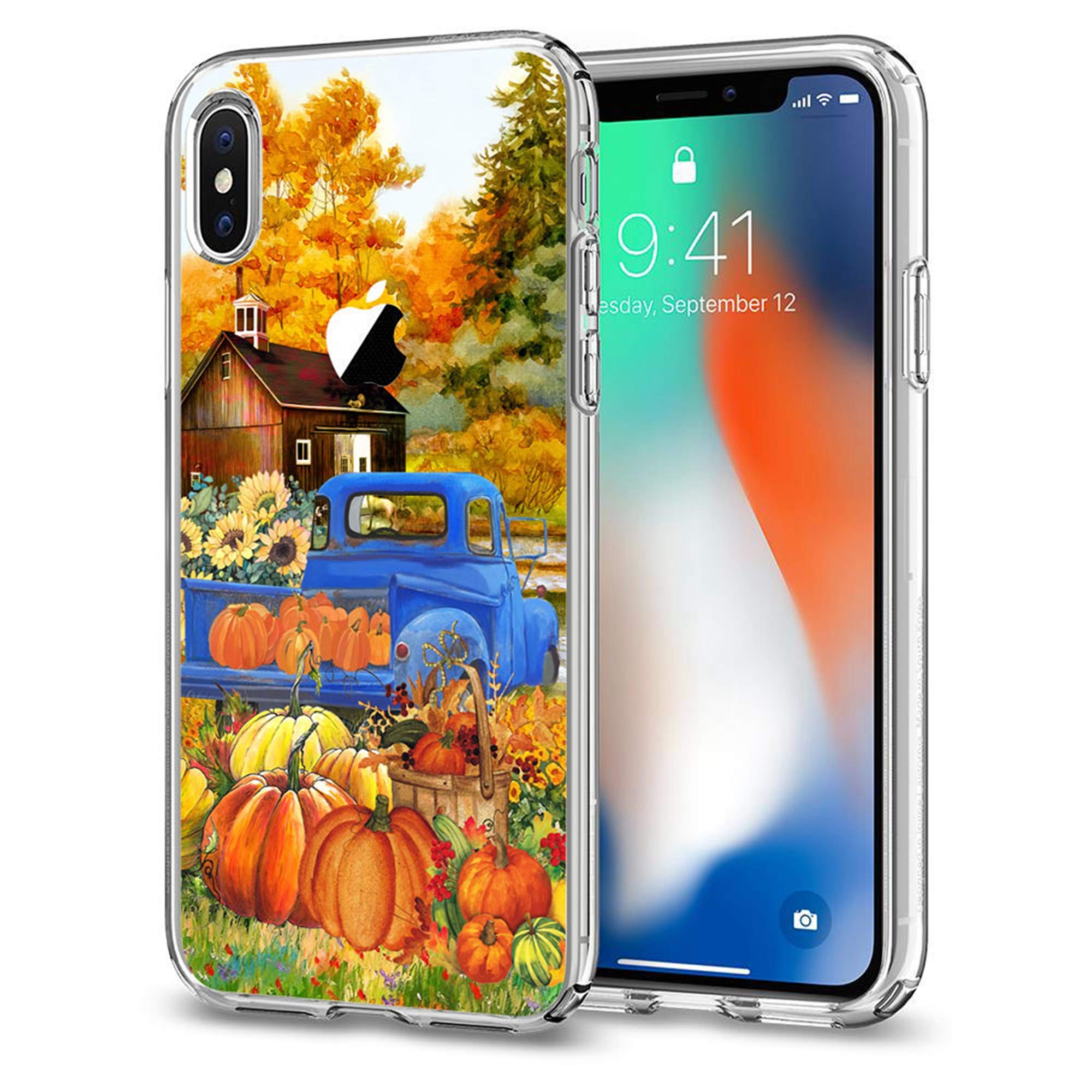 cocomong Fall Pumpkin Theme for iPhone x iPhone Xs Case 5.8" Thanksgiving Day Farmhouse Truck Soft TPU Protective Phone Case for iPhone x/xs Anti-Drop-Scratch Shockproof Bumper for Girls Women Men