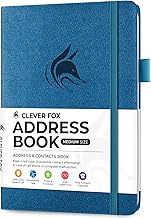 Clever Fox Address Book with alphabetic tabs - PU Leather Telephone and Address Book for Keeping Contacts Safe, Contact Organizer Journal, Medium Size (13.5 x 19cm) Hardcover, Mystic Blue