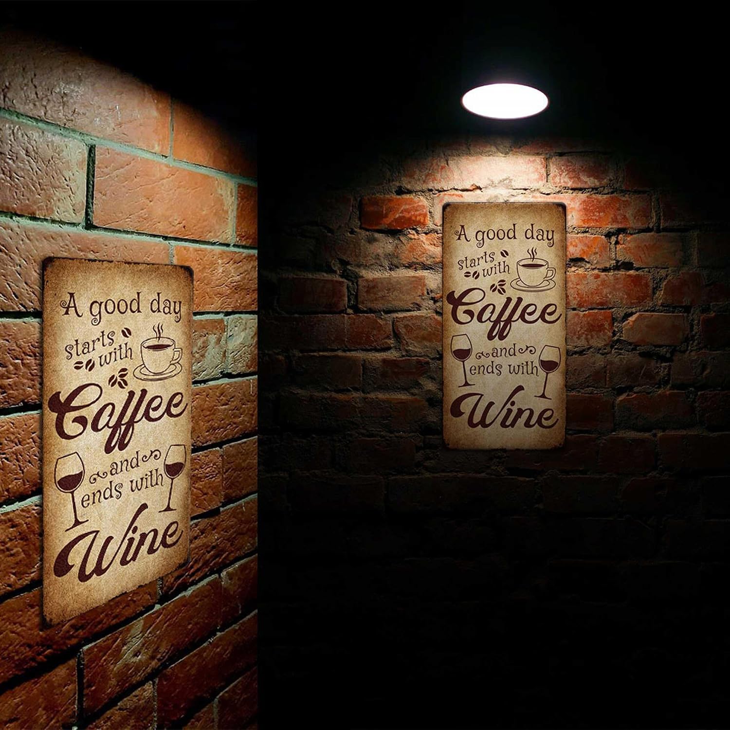 A Good Day Starts With Coffee And Ends With Wine Metal Sign Home Decor Retro Rustic Vintage Kitchen Bar Pub Hanging Plaque Wall Art Decorations Man Cave Chic Gift 6x12 Inch image 4