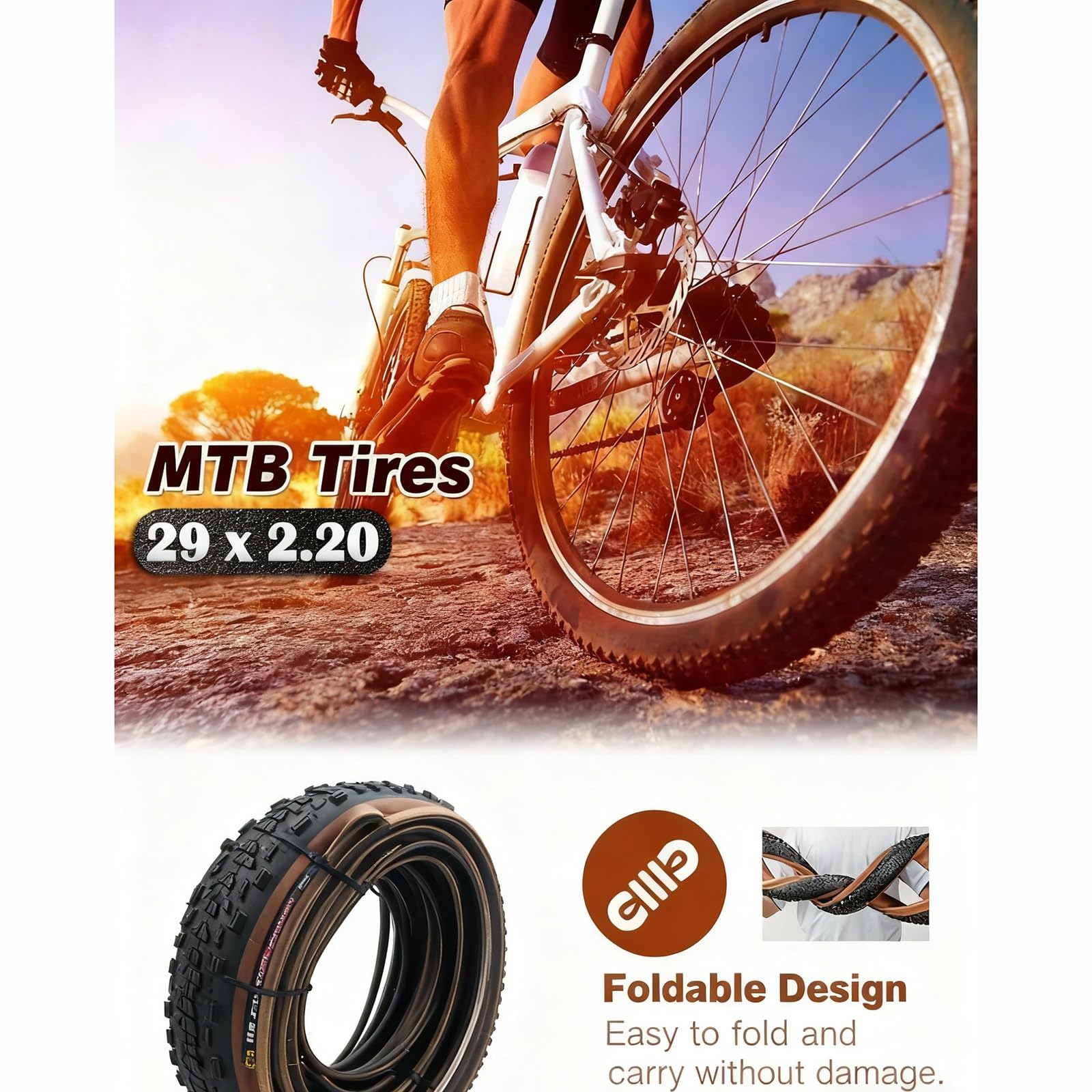 29x2.2 Opona Rowerowa Tubeless | Odporna na Przebicia Lekka 60 TPI | Wszystkie Tereny Off-Road Gravel Śnieg do Komunikacji | 890g | PSI 40-65(Yellow)