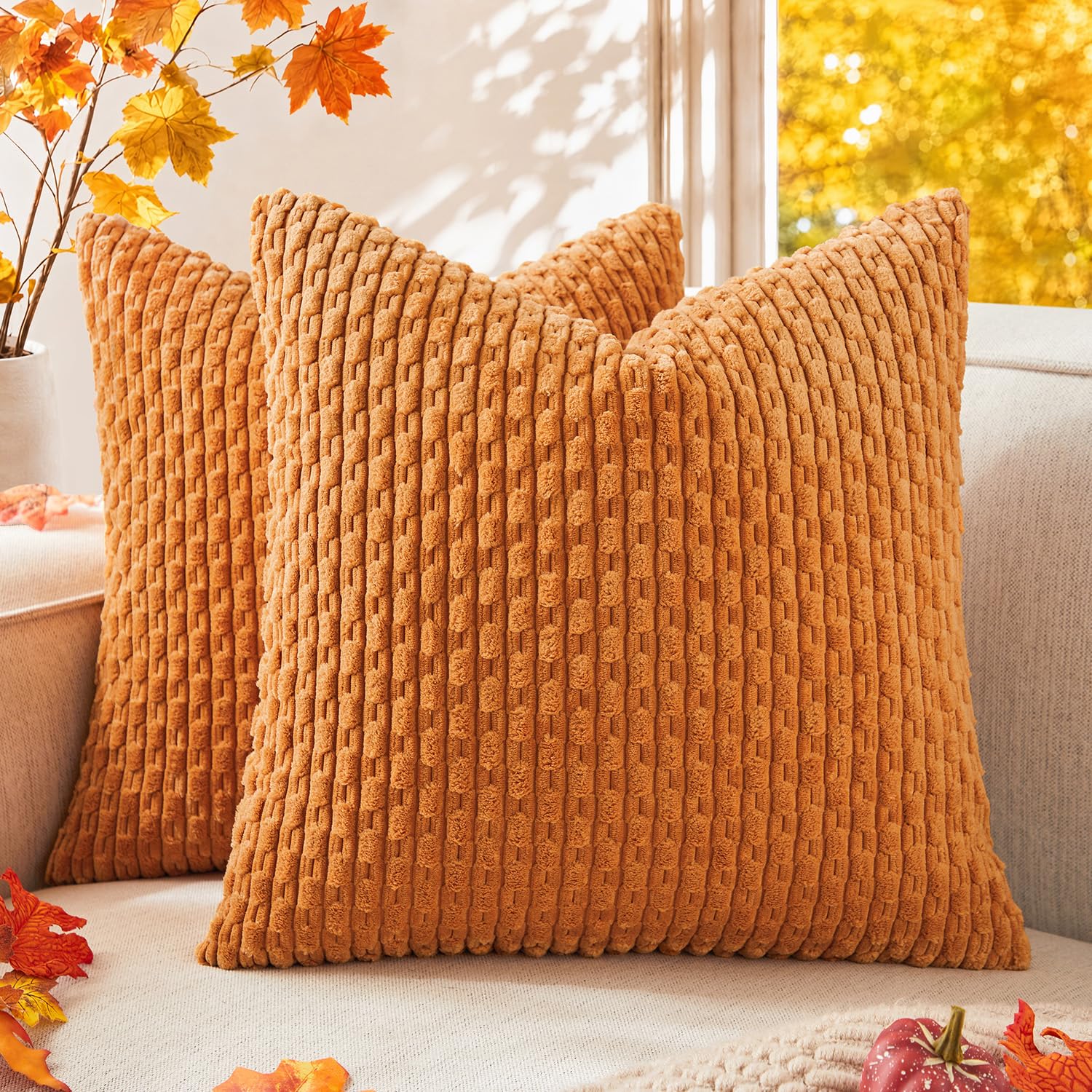 Kevin Textile Corduroy Cushion Covers 2pcs 40x40cm Burnt Orange