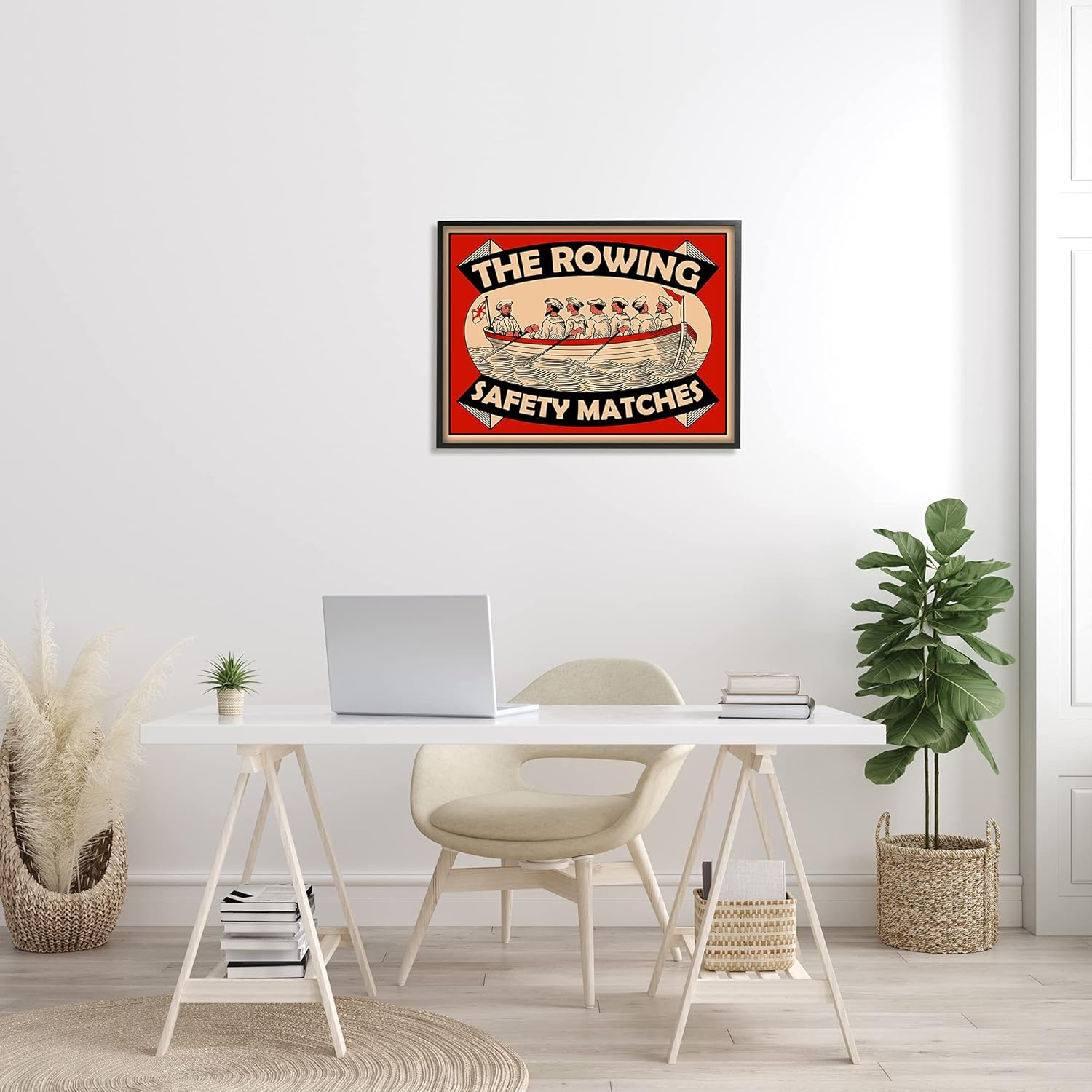 Stupell Industries The Rowing Team Safety Matches Vintage Nautical Sport, Designed by Mark Rogan Black Framed Wall Art, Red