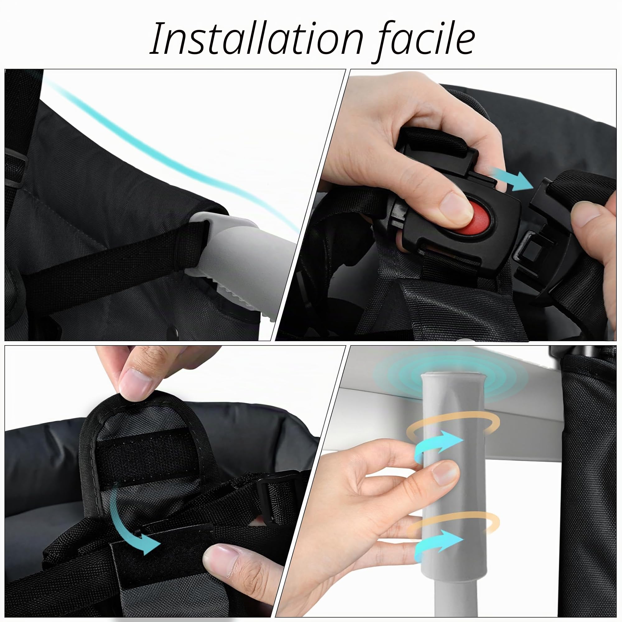LZQ Siège de table pour bébé de 6 à 36 mois - Pliable - Pour tables de 2 à 8 cm d'épaisseur - Avec pinces antidérapantes et sac d'assise - Noir