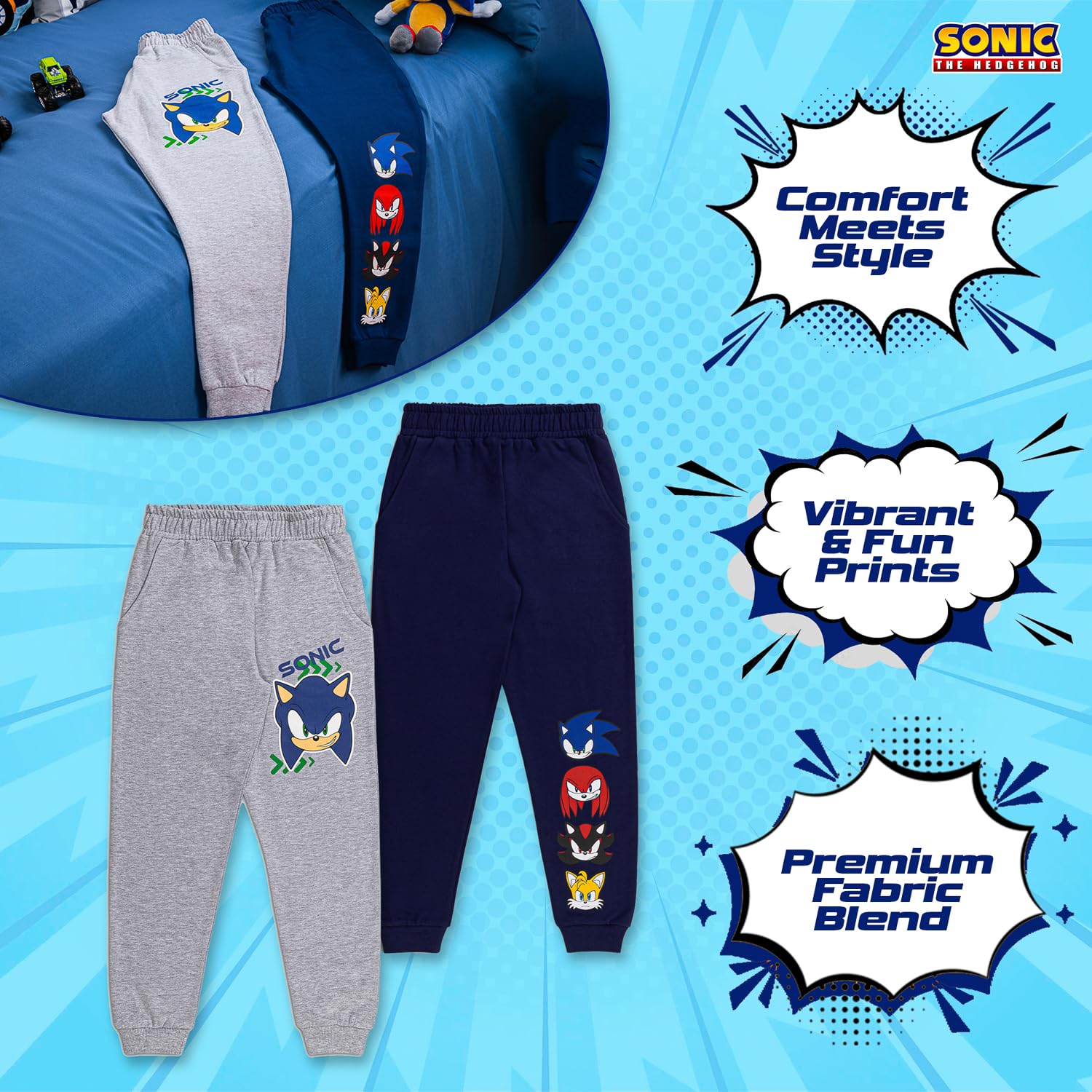 SONIC THE HEDGEHOG Paquete de 2 pantalones de chándal para niños deportivos