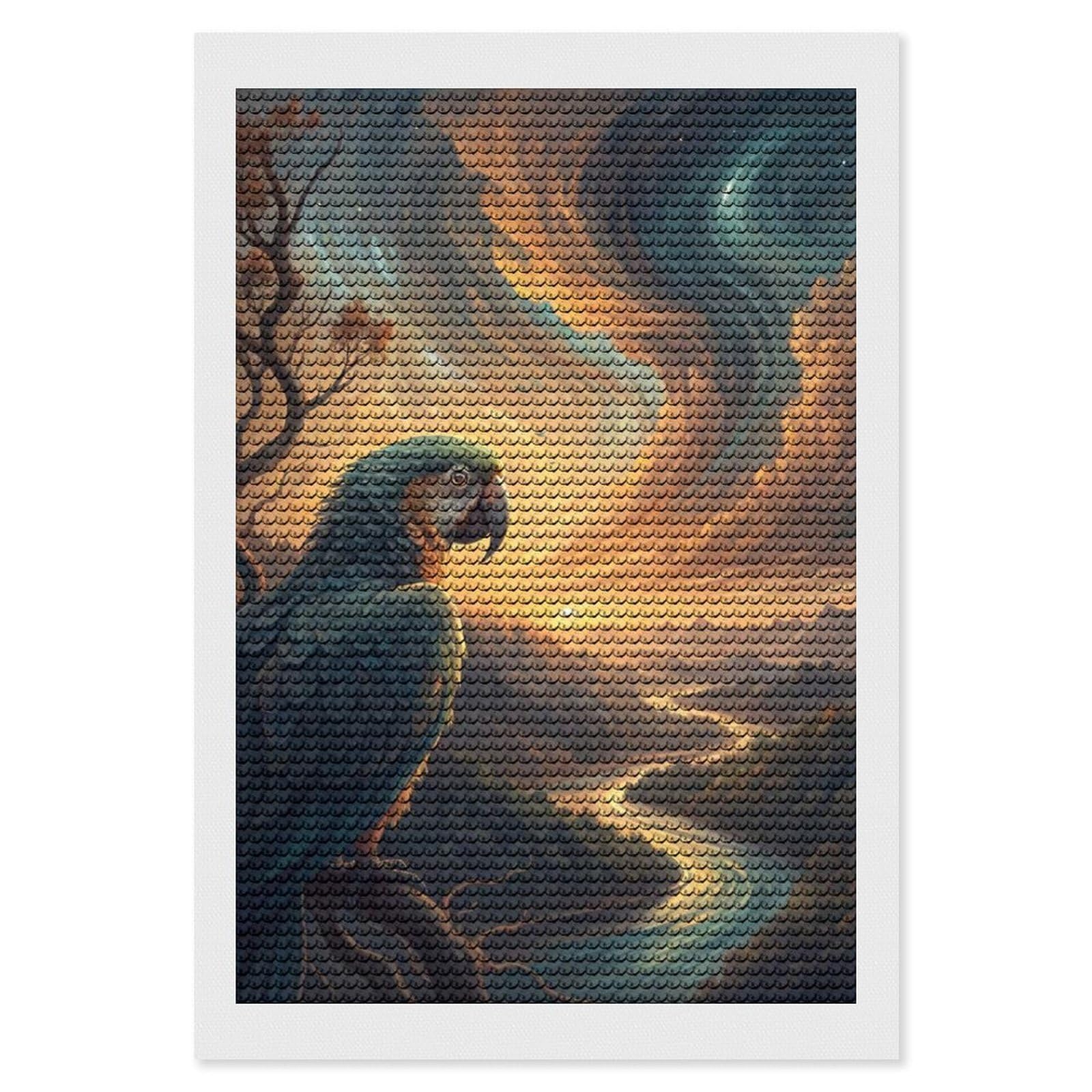 Junmoney Parrot Overlooking A River Valley at Sunset Crystal Diamond Art Kit 8"x12", Stress Relief Craft, Decorative Artwork, Vintage Style Decor, Birthday Gift