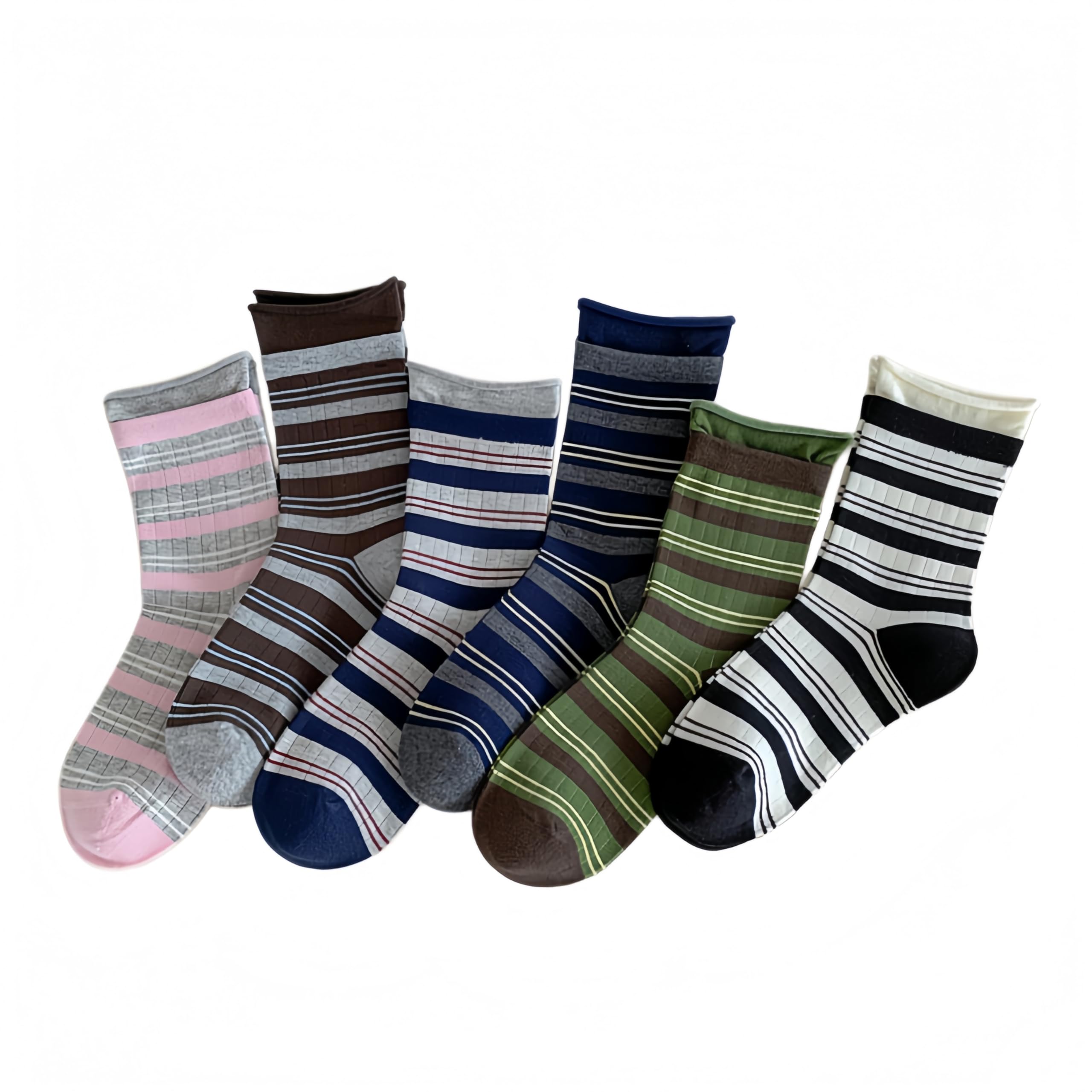 5/10 Pairs Retro Style Colorful Striped Socks, Cute Athletic Crew socks for Women