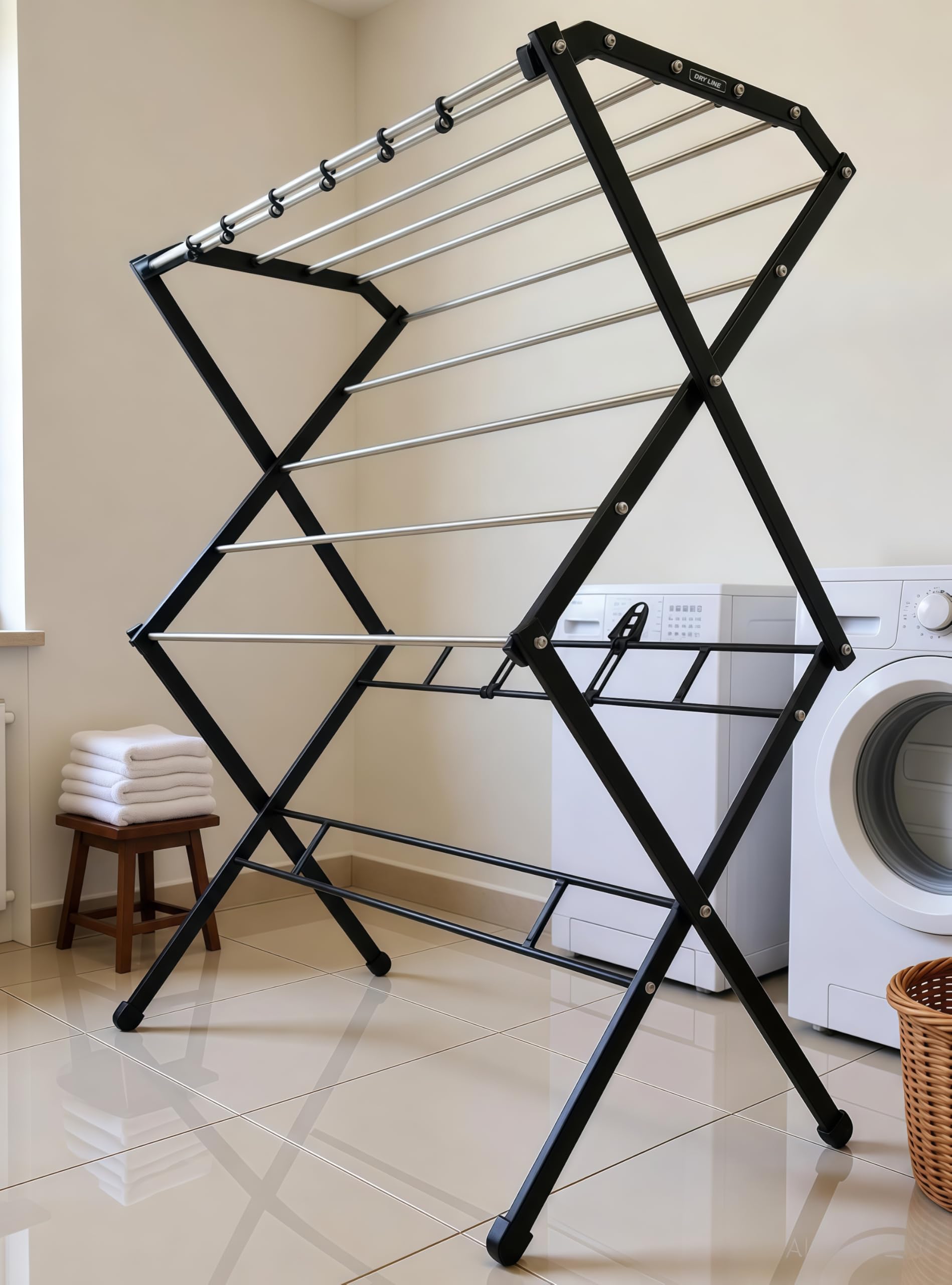 DRY LINE Cross - Folding Cloth Drying Stand Basic Cloth Dryer with Stainless Steel/Rust Proof 35 inch rods Multilayer Made in India-image-3