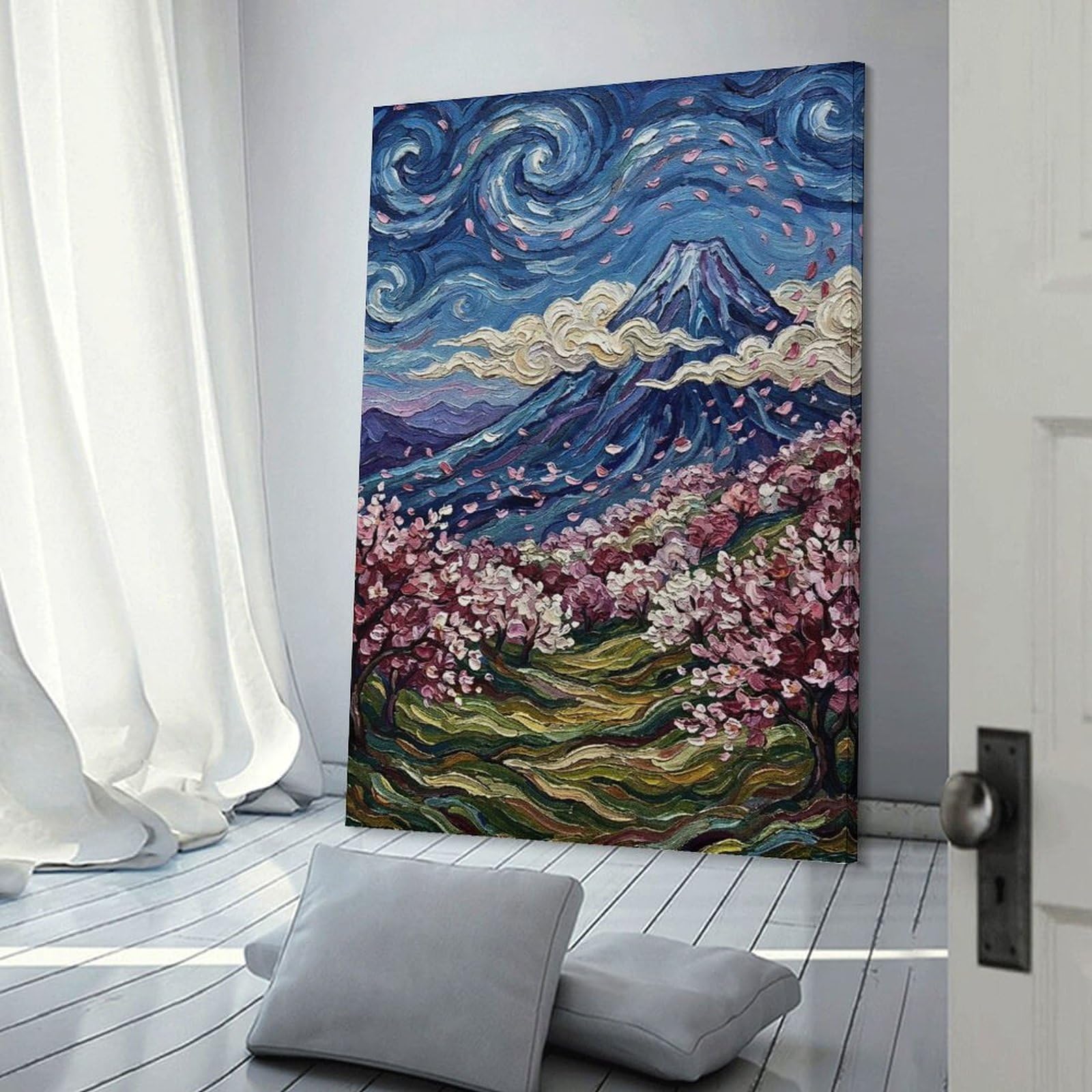 Junmoney Wall Art Print Mount Fuji with Cherry Blossoms, 24x36inch(60x90cm), for Hallway, Bedroom Or Modern Interiors, Thoughtful Wall Decor for Art Lovers