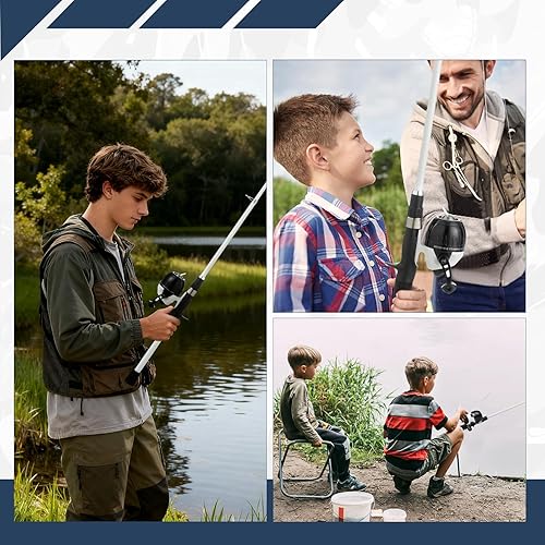 Miniatura 6 de Combo de caña de pescar para niños, caña de pescar y carrete para jóvenes, caña de pescar telescópica portátil con caja de aparejos, juego de