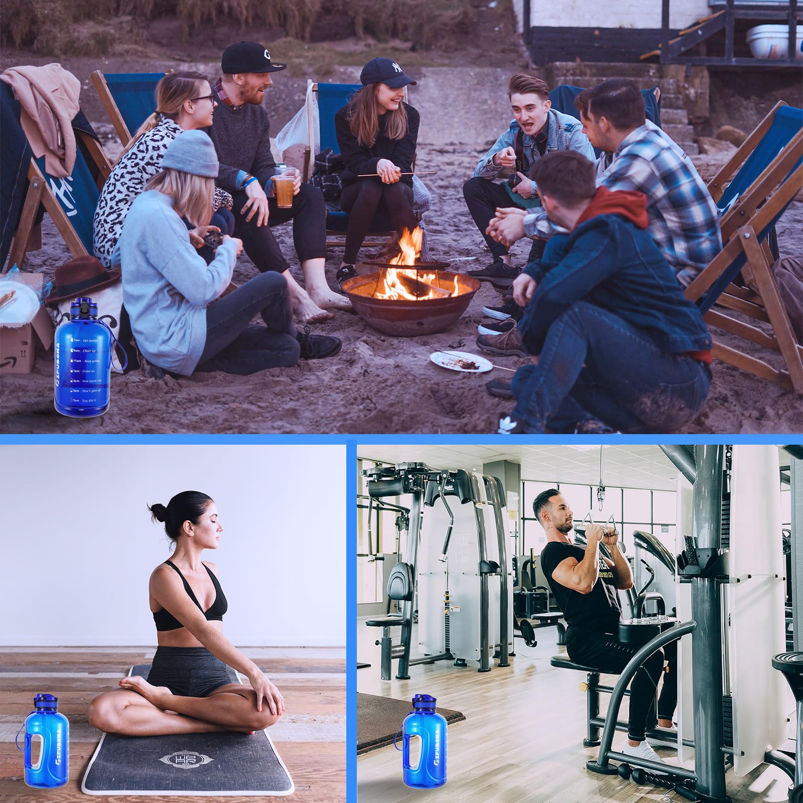 3L Wasserflasche mit Strohhalm, Zeitmarkierung, Griff | 1 x große, auslaufsichere 3-Liter-Trinkflasche für Sport, Fitnessstudio