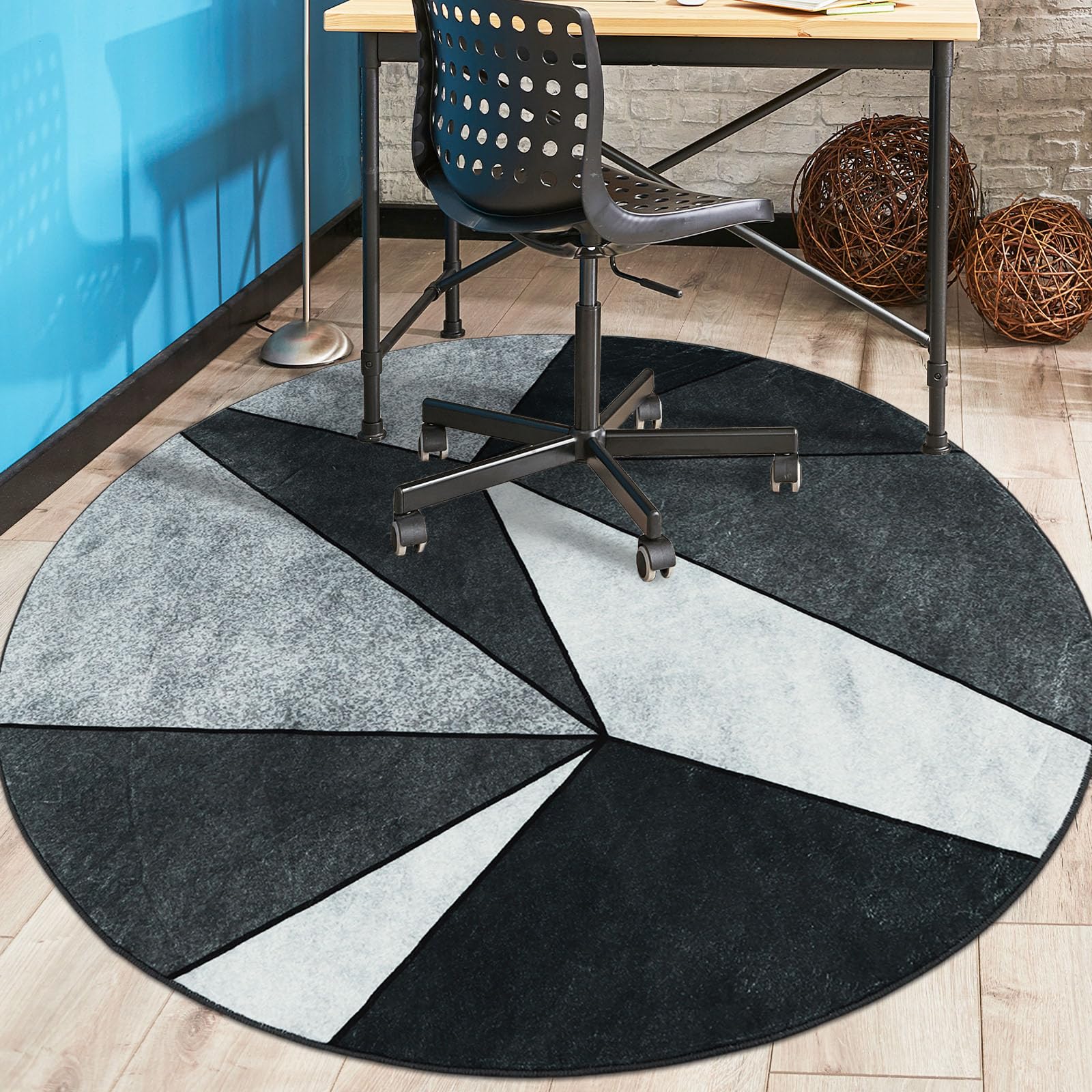 Betadistor Modern Round Rug Abstract Area Rugs Large Living Room Washable Non Slip Area Rug Diameter 120cm Grey Carpet Bedroom Accent Mat Home Décor Rugs Pads Floor Protectors 402-01120 - Image 2