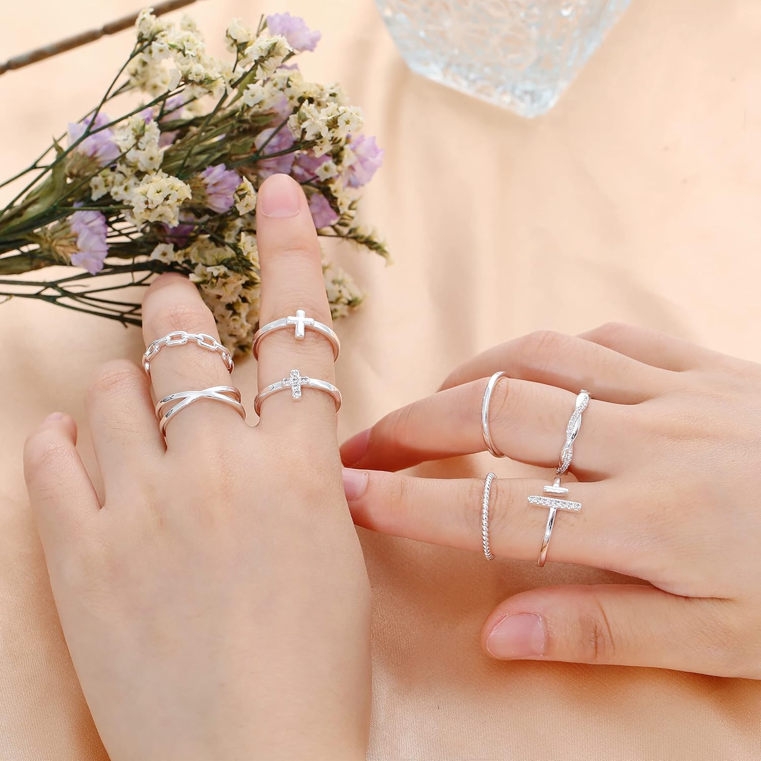 Honsny 14K Gold Plated Stacking Rings Set for Women, Stackable Thumb Rings Thin Dainty Silver Rings for Women Wedding Eternity Band Simple Rose Gold Ring Size 4-11 - Image 7