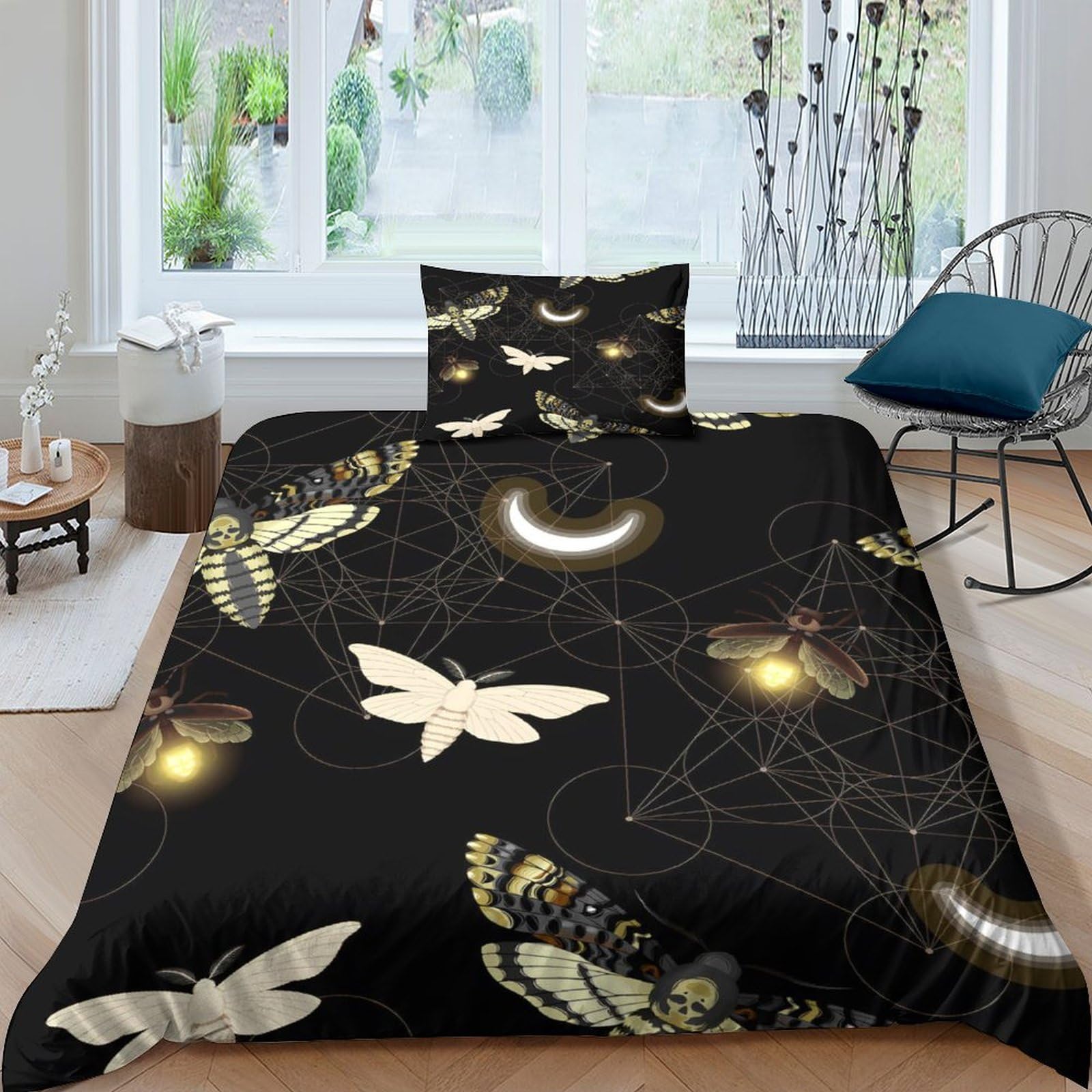 GDEKCIEAS Death Head Hawk Moth Duvet Cover Set 2 Pieces Soft Microfiber Comforter Cover Quilt Cover for Kids Boys Girls Bedroom Bedding Set Breathable Decor Ultra Soft Durable Single（135x200cm）
