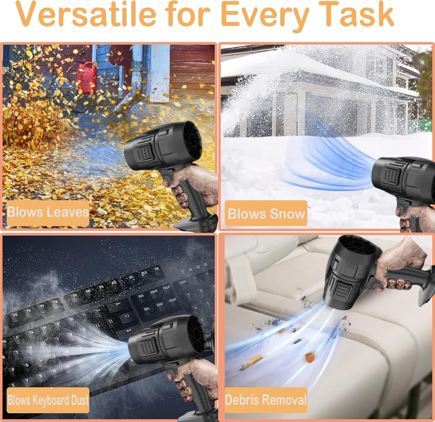 Cordless Leaf Blower,16000RPM High-Speed Handheld Blower with 2 x 4000mAh Batteries & 1 X Charger – Portable Jet Blower for Patio Cleaning, Snow Blowing, Leaves, and Dust – Black