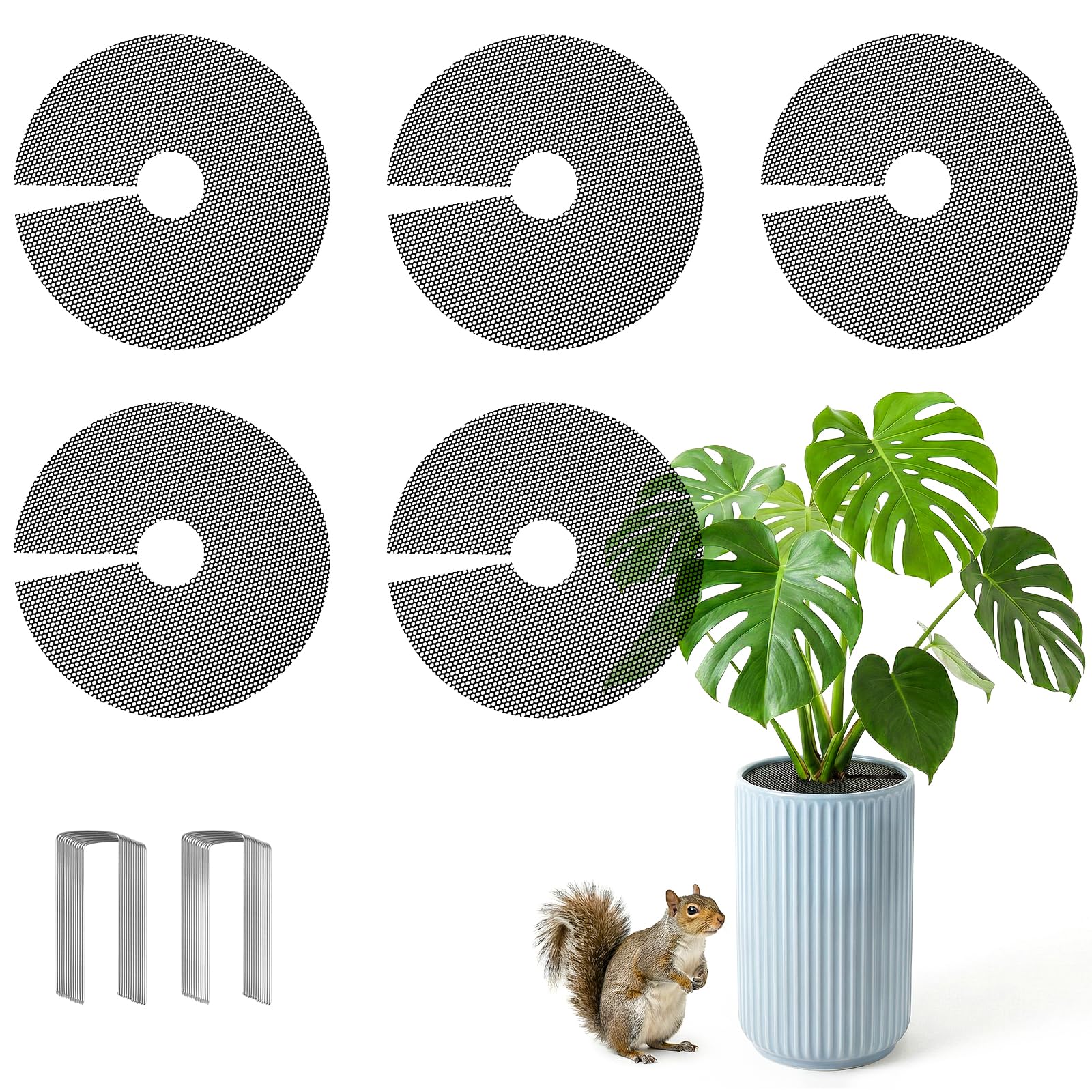 UNIFAMILY 5 Pcs Plant Pot Cover, 20cm Cuttable Plant Pot Grid with U Shape Stakes, Plant Pot Soil Guard to Stop Squirrels, Cats Digging Pot, Plant Protectors from Animals