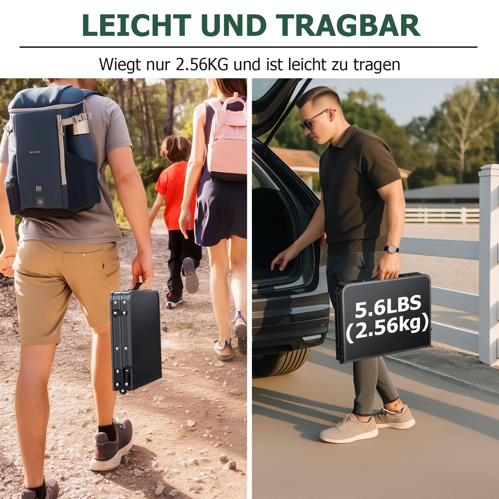 JiGiU Campingtisch 60x40cm Klapptisch mit 3 Höhen & Aluminium Rahmen | Klapptisch Schwarz in 27cm/51cm/74cm Höhenverstellbar, Tragbar Grilltisch Koffertisch für Garten Küche Picknick Innen & Außen