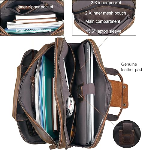 Miniatura 4 de Maletín de cuero para hombres de 17 pulgadas para computadora portátil Crossbody bandolera bandolera bolsa de hombro estuche de fijación para viajes