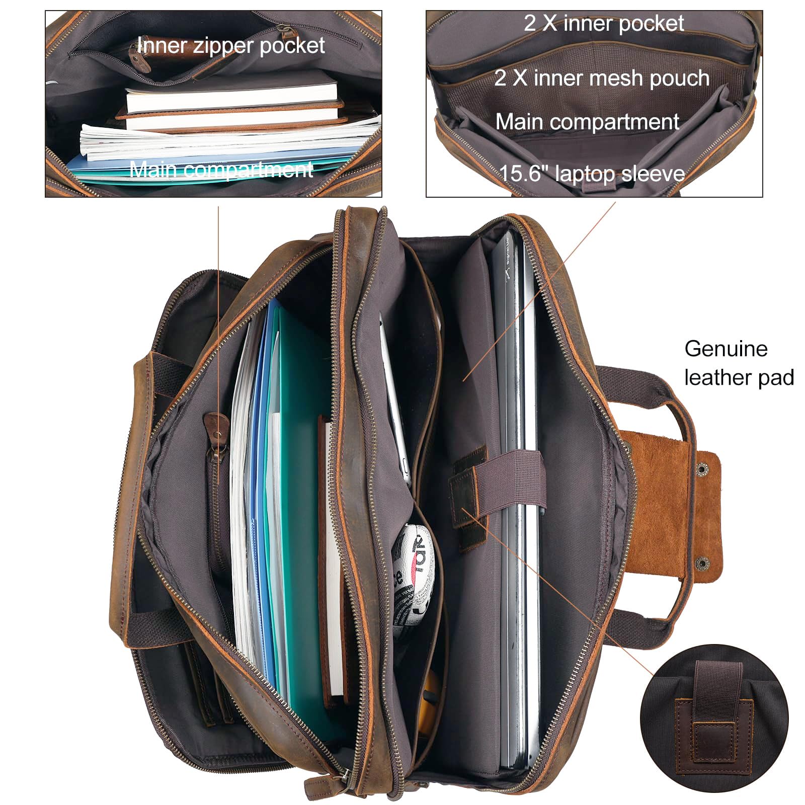 Maletín de cuero para hombre de 17 pulgadas para laptop, bandolera, bolsa de mensajero, para negocios, viajes, trabajo, abogados