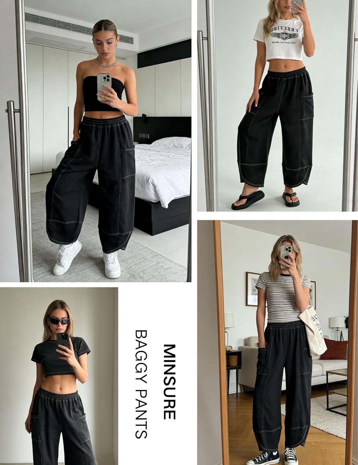 MINSURE Women Wide Leg Sweatpants Casual High Waist Baggy Lounge Travel Pants with Pockets