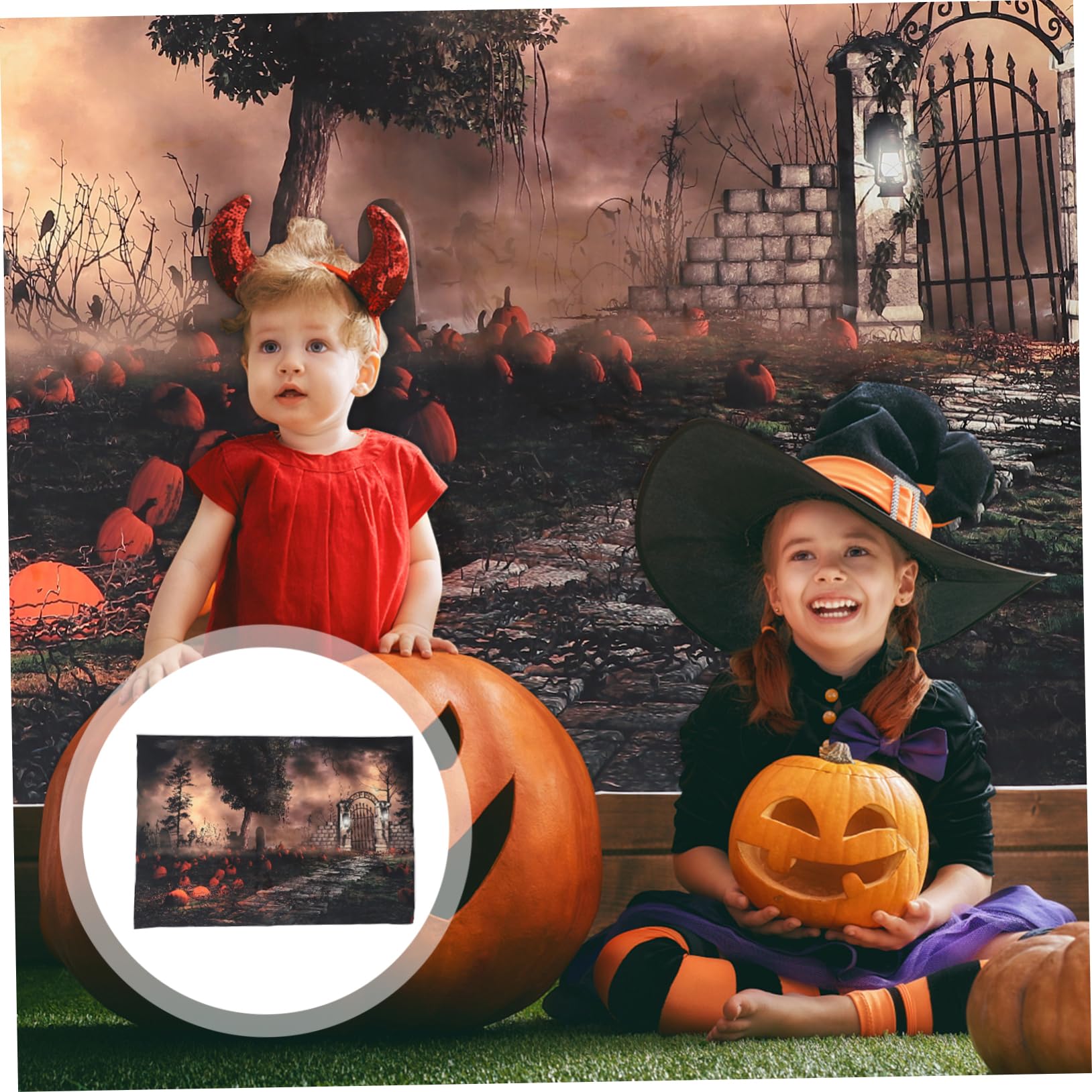 HOMSFOU 3pezzi Backdrop Halloween Per Fotografie Tappeto Murale Decorativo Per Feste Sfondo Per Eventi e Servizi Fotografici Facile Da Installare e Resistente