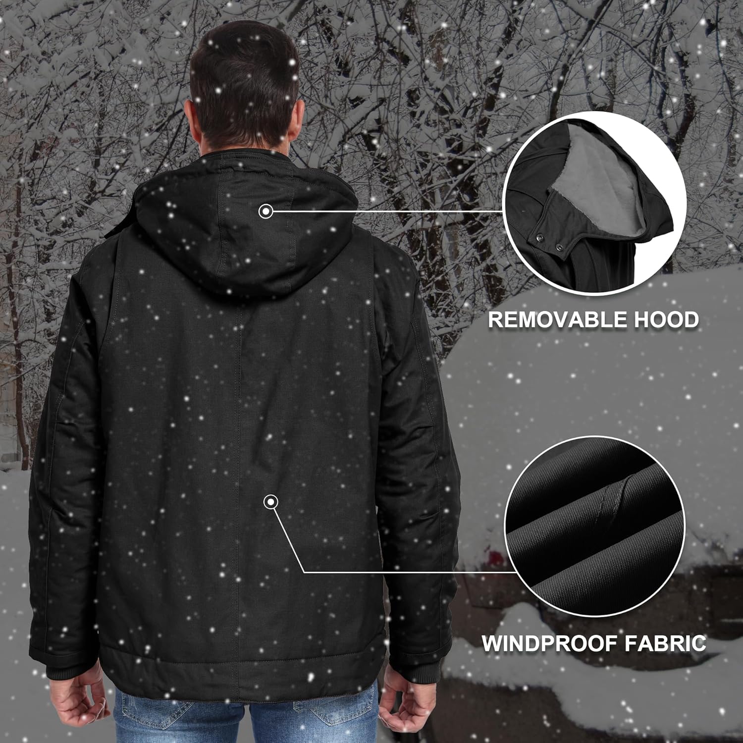 CHEXPEL Mens Fall and Winter Utility Jacket Relaxed Fit Work Coat Fleece Lined Hooded canvas Jacket - Image 4