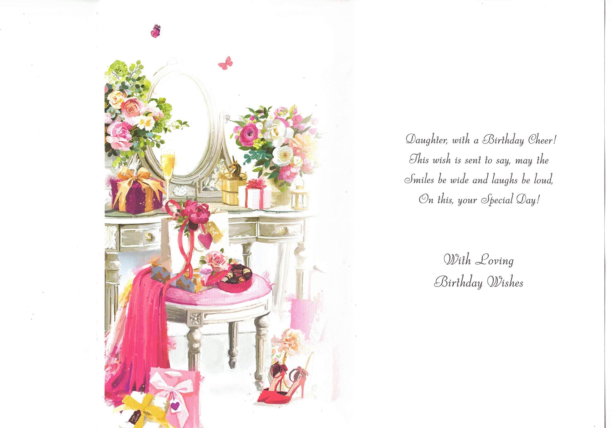 Birthday Card For Daughter - Pink Roses & Champagne Design With Foil Detail, 'To A Special Daughter' Message