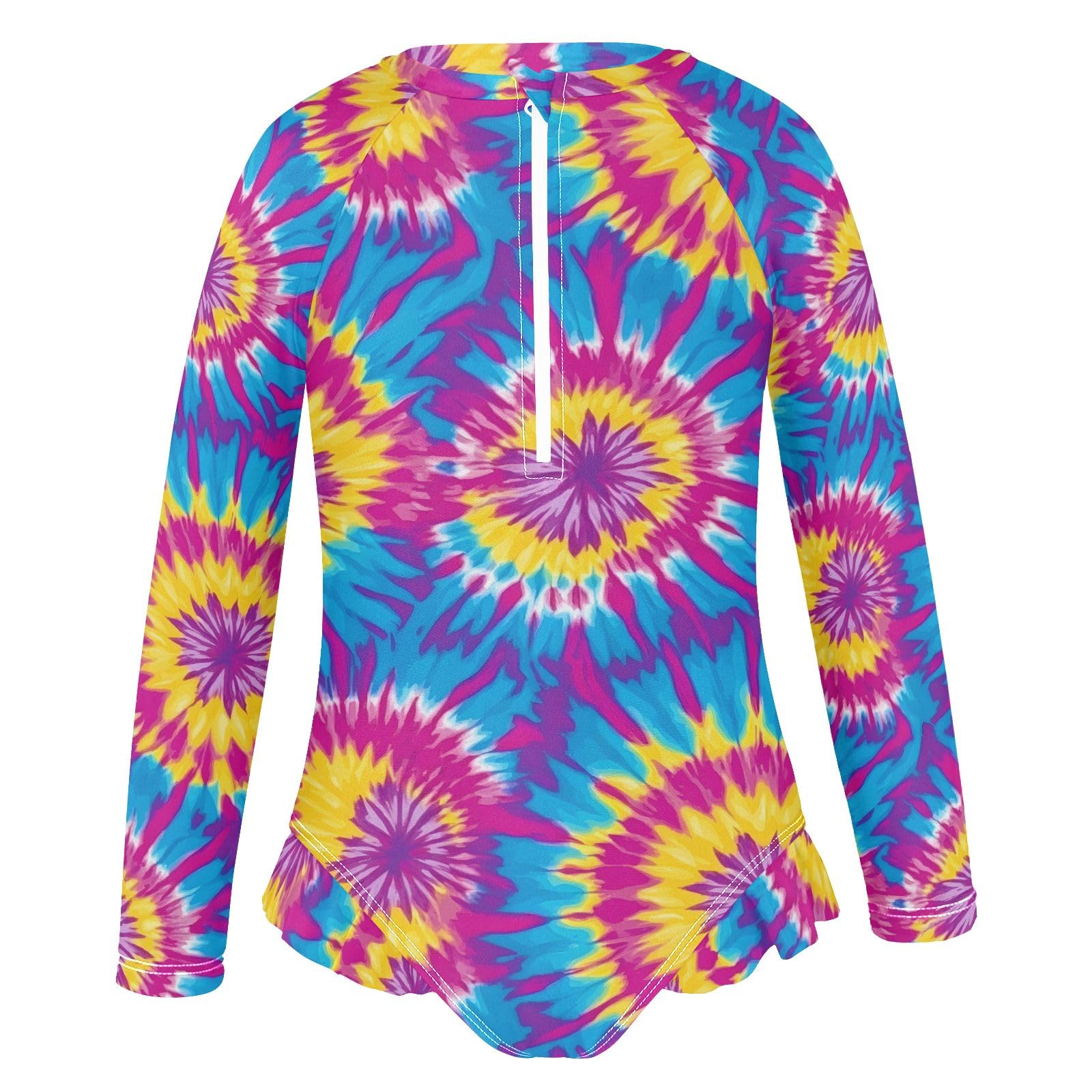 ALAZA Swimsuit for Girls Long Sleeve Rashguard Bathing Suit Tie Dye Red Blue Quick Dry 4T