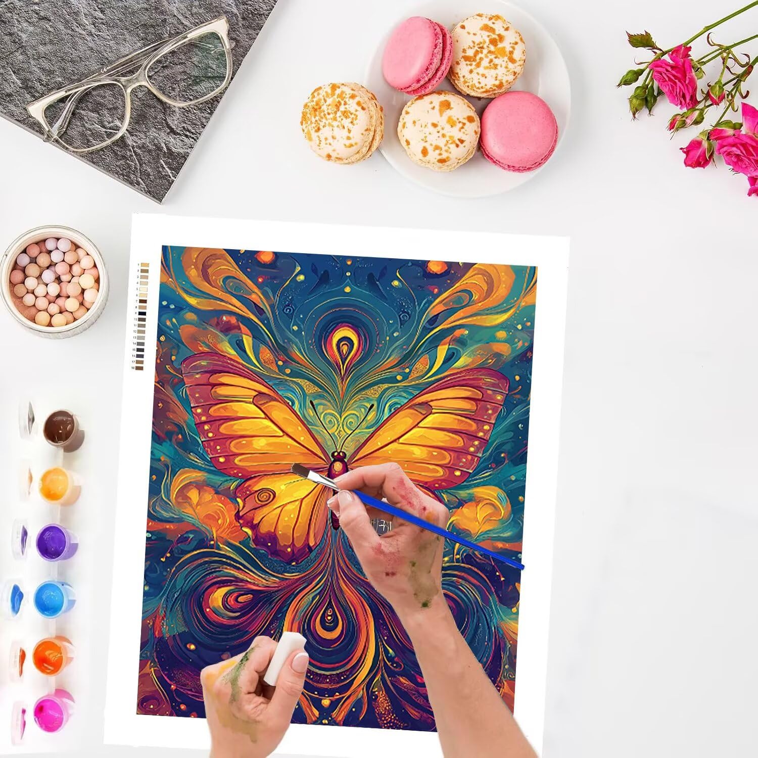 Abstrakter Schmetterling Malen Nach Zahlen Erwachsene, 80x100cm c-363 | Malen nach Zahlen Erwachsene Leinwand Kit, DIY Handgemalt Ölgemälde Set mit 3-Pinseln und Acrylfarbe für Wanddeko,Ohne Rahmen
