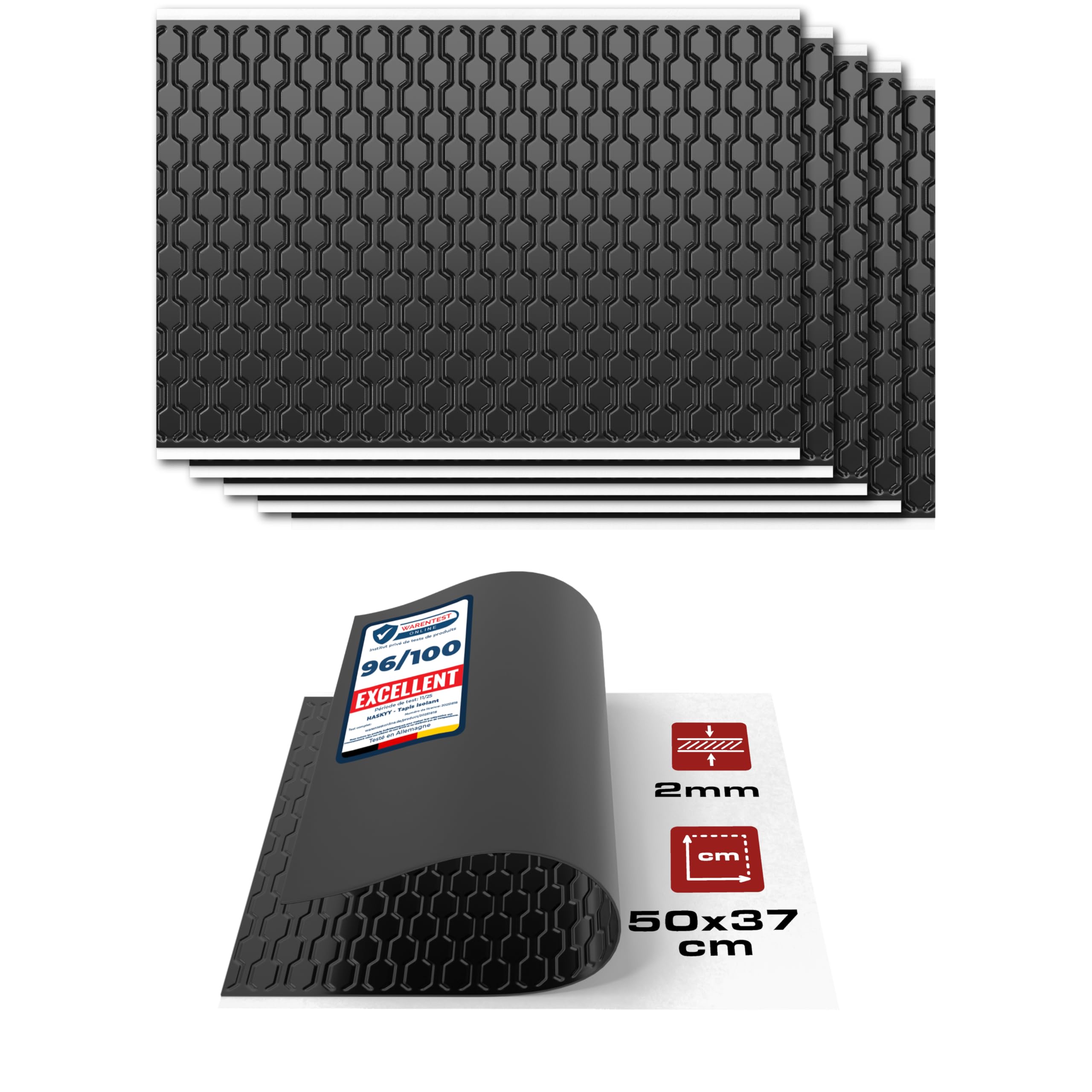 HASKYY Lot de 6 plaques d'isolation anti-buée autocollantes en aluminium butyle de 2 mm - 1,11 m² - 500 x 370 mm - Noir - Isolation acoustique et acoustique