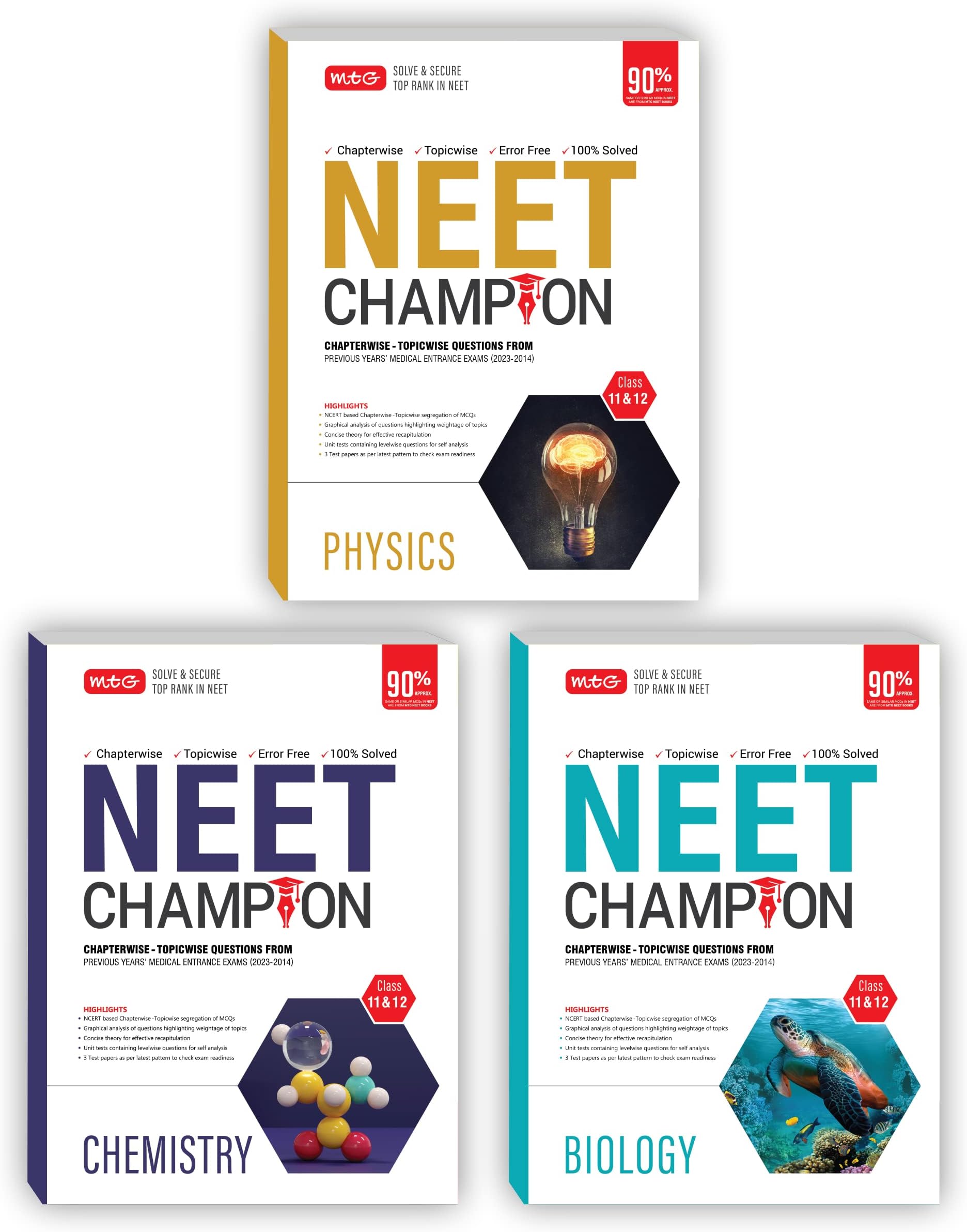 MTG NEET Champion Physics, Chemistry, Biology (Set of 3 Books) For 2024 Exam | NCERT Based Chapterwise Topicwise Questions Papers From Last 10 ... Question Bank [Paperback] MTG Editorial Board Product Bundle – 8 May 2023