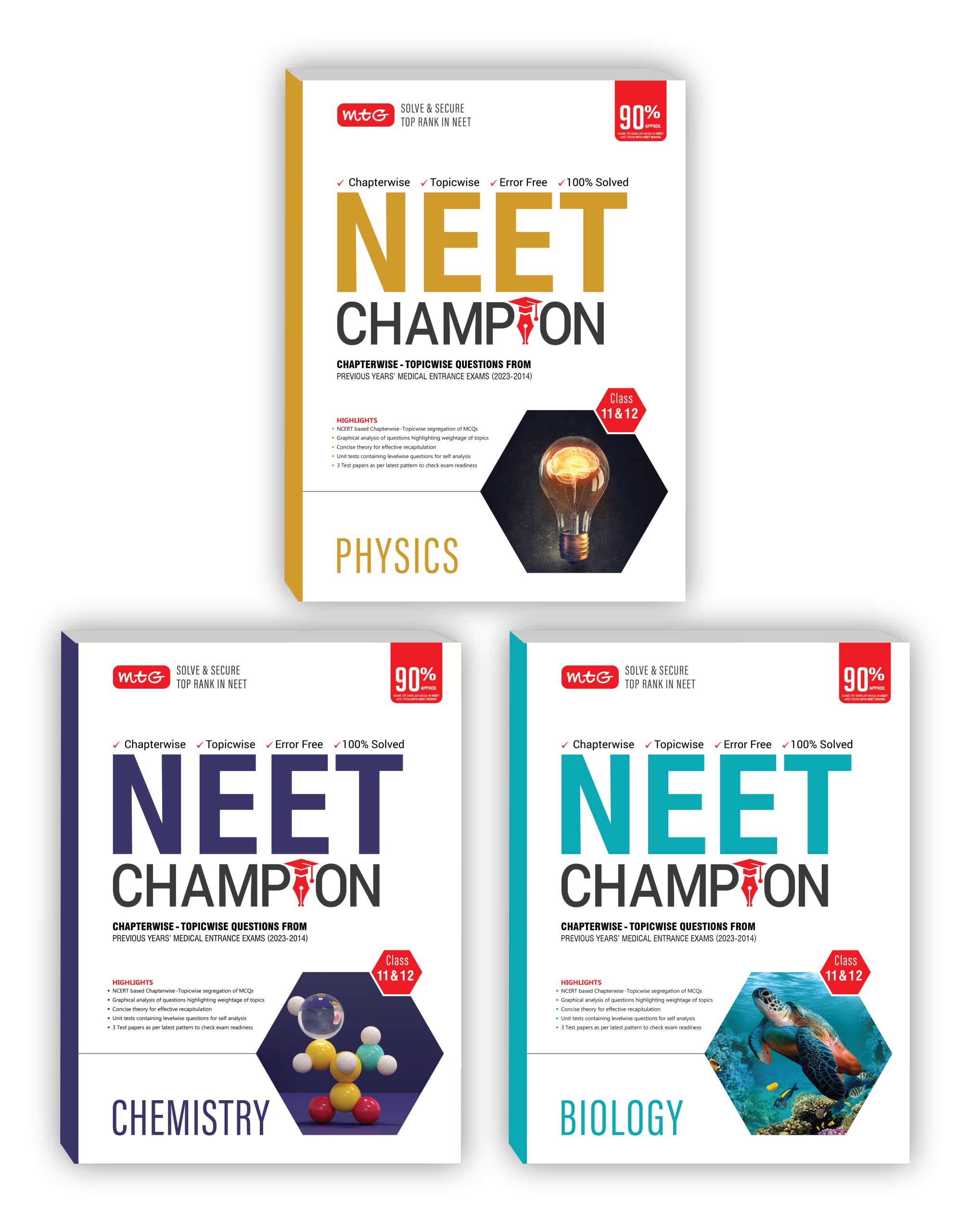 MTG NEET Champion Physics, Chemistry, Biology (Set of 3 Books) For 2024 Exam | NCERT Based Chapterwise Topicwise Questions Papers From Last 10 ... Question Bank [Paperback] MTG Editorial Board Product Bundle – 8 May 2023