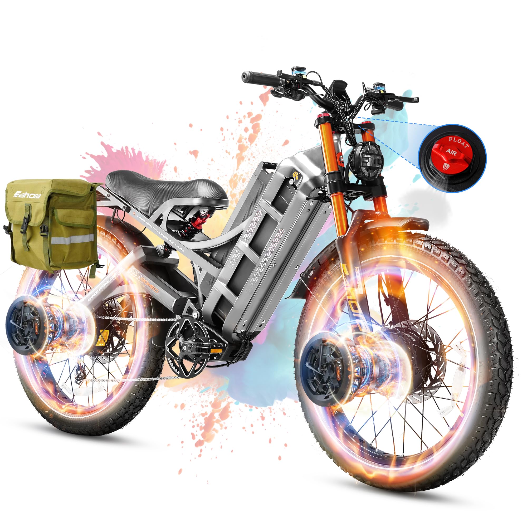 2025 Launch Romeo Pro 3/Pro 2 5600W/4000W 50Mph/46Mph Dual Motor Electric Bike for Adults 60V/52V/48V 80Ah/70Ah/60Ah 200+Miles Long Range Ebike 26 * 4.0" Fat Tire Electric Mountain Bike
