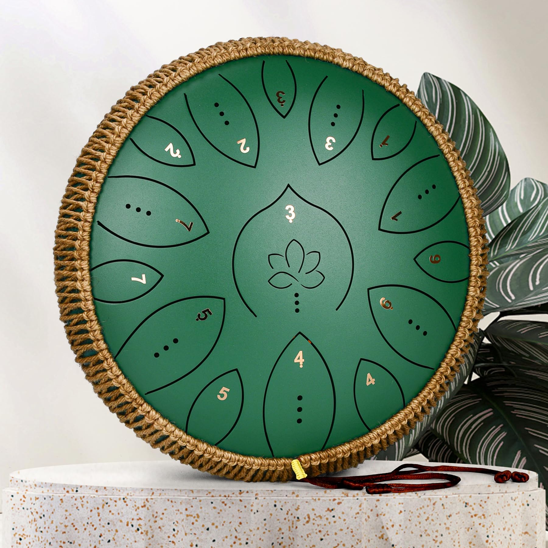 Zungentrommel 13 Zoll 15 Töne, Hand Pan Drums für Erwachsene 440hz, C-Dur Handpan Musikinstrument mit Liederbuch, Schlägeln und Tragetasche, Grün
