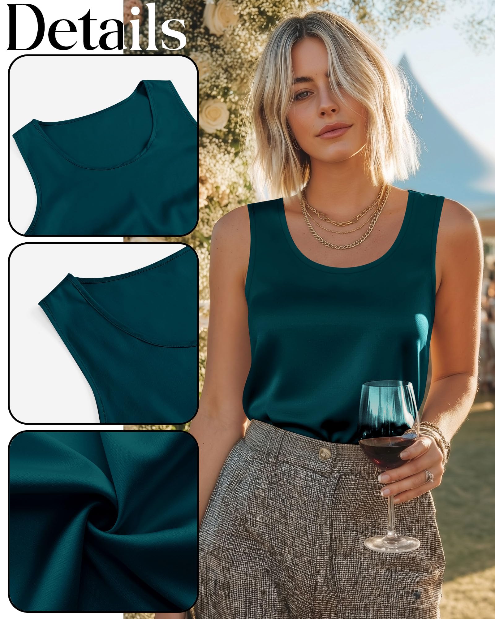 Lot De 3 Camisetas De Tirantes De Satén Mujer | Camisolas De Tacto Sedoso, Blusas Sin Mangas Con Cuello Redondo, Conjuntos Casuales De Oficina, Para Llevar Bajo Blazer
