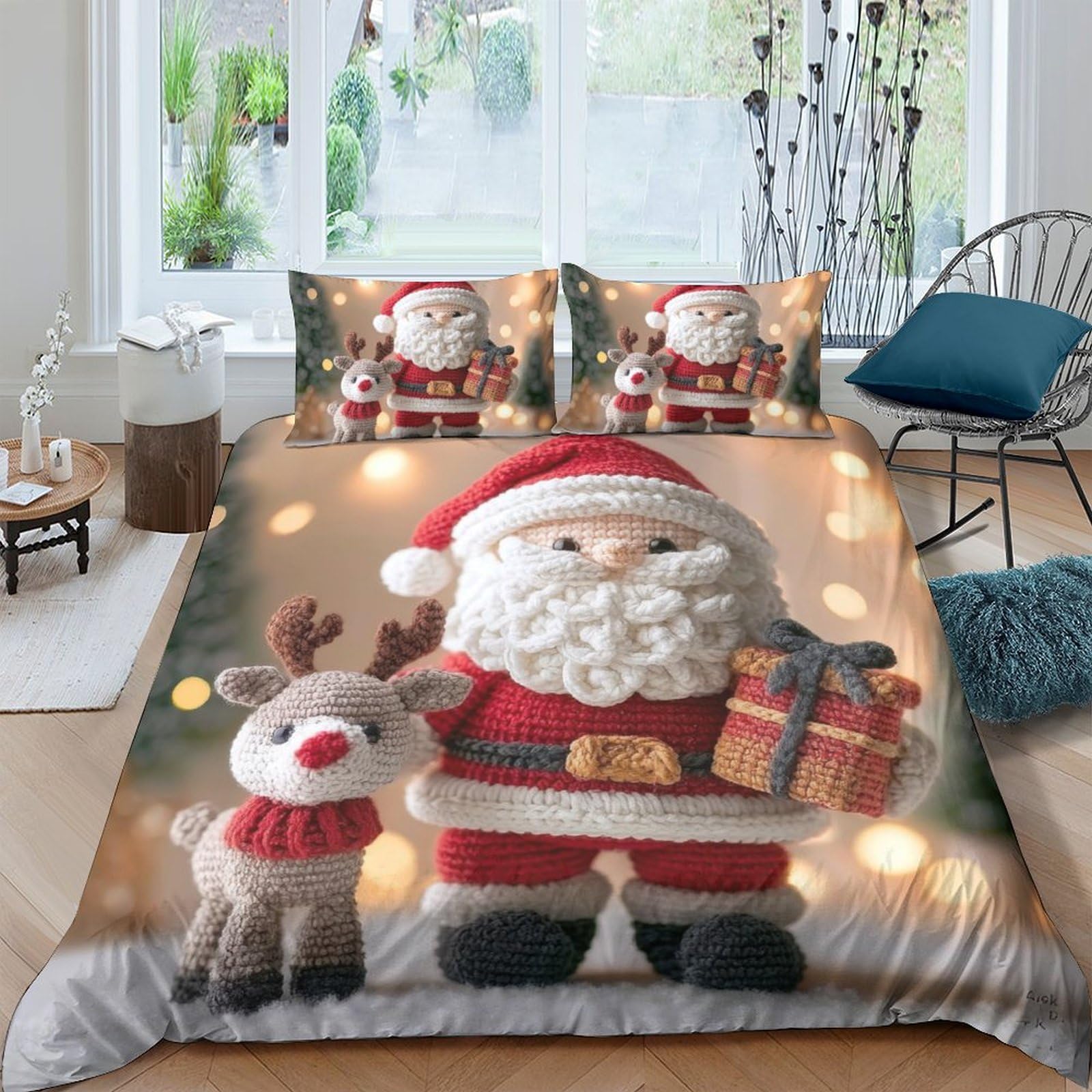 Ctjqhvkz Style-2 3D Printed Christmas Santa Fitted Sheet Microfiber Soft Reindeer Bed Cover For Bedroom Guest Room Holiday Decor Single（135X200cm）