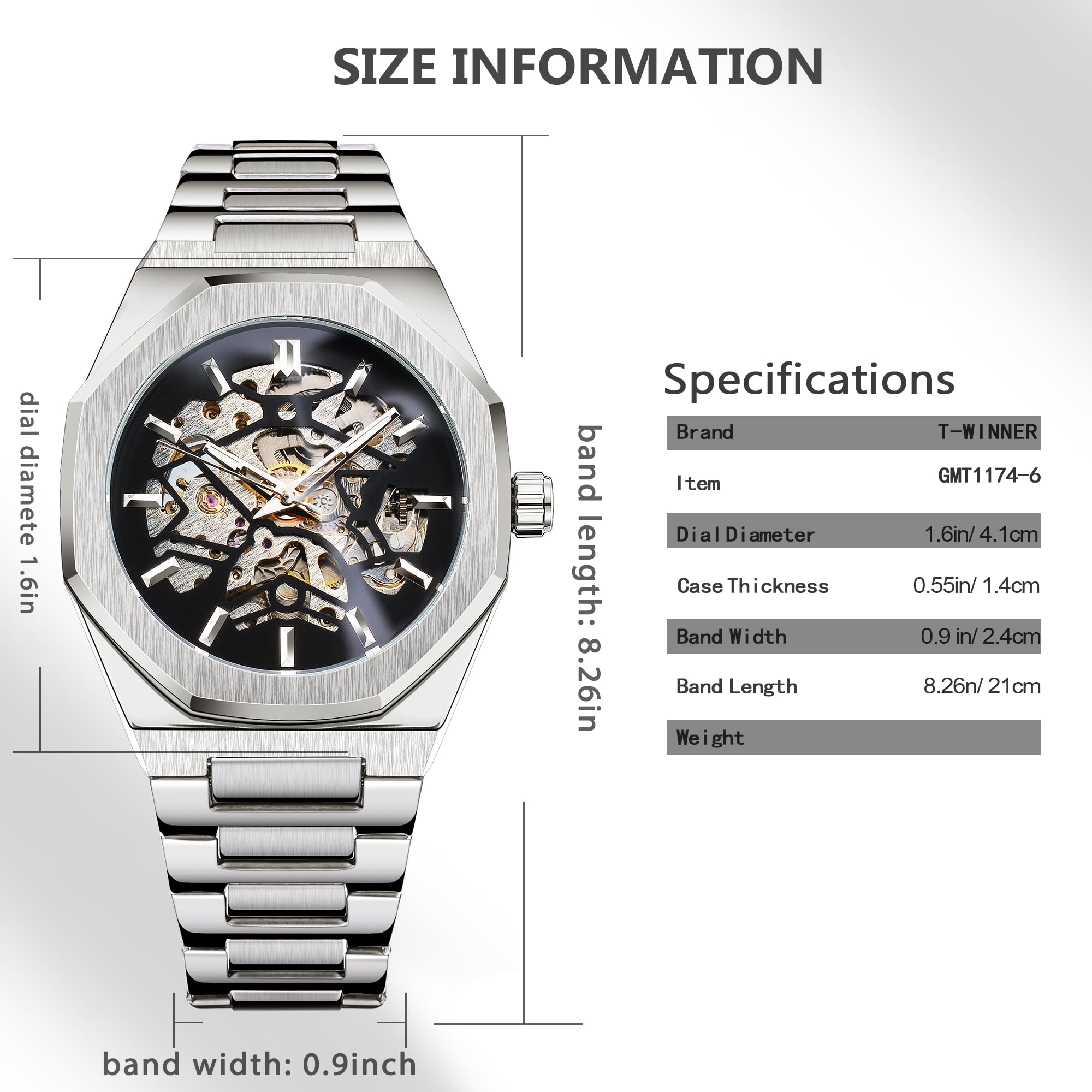 FORSINING Automatikuhr, mechanische Armbanduhr für Herren, achteckig, wasserdicht, modisch, einzigartige Skelettuhren, luxuriöses silbernes Edelstahlband