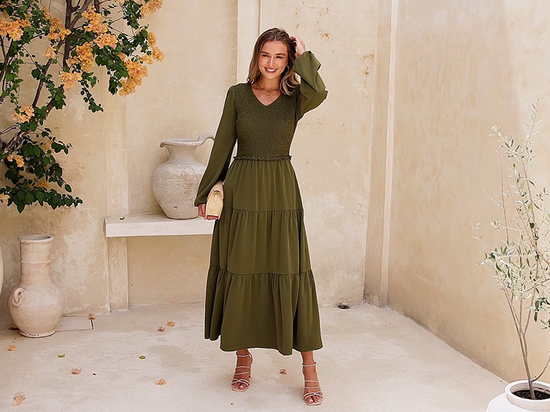 PRETTYGARDEN Fall Dresses for Women 2025 Casual Long Sleeve V Neck Smocked A Line Long Flowy Wedding Guest Dress (Khaki,Small) at Amazon Women's Clothing store PRETTYGARDEN Fall Dresses for Women 2025 Casual Long Sleeve V Neck Smocked A Line Long Flowy Wedding Guest Dress (Khaki,Small) at Amazon Women's Clothing store