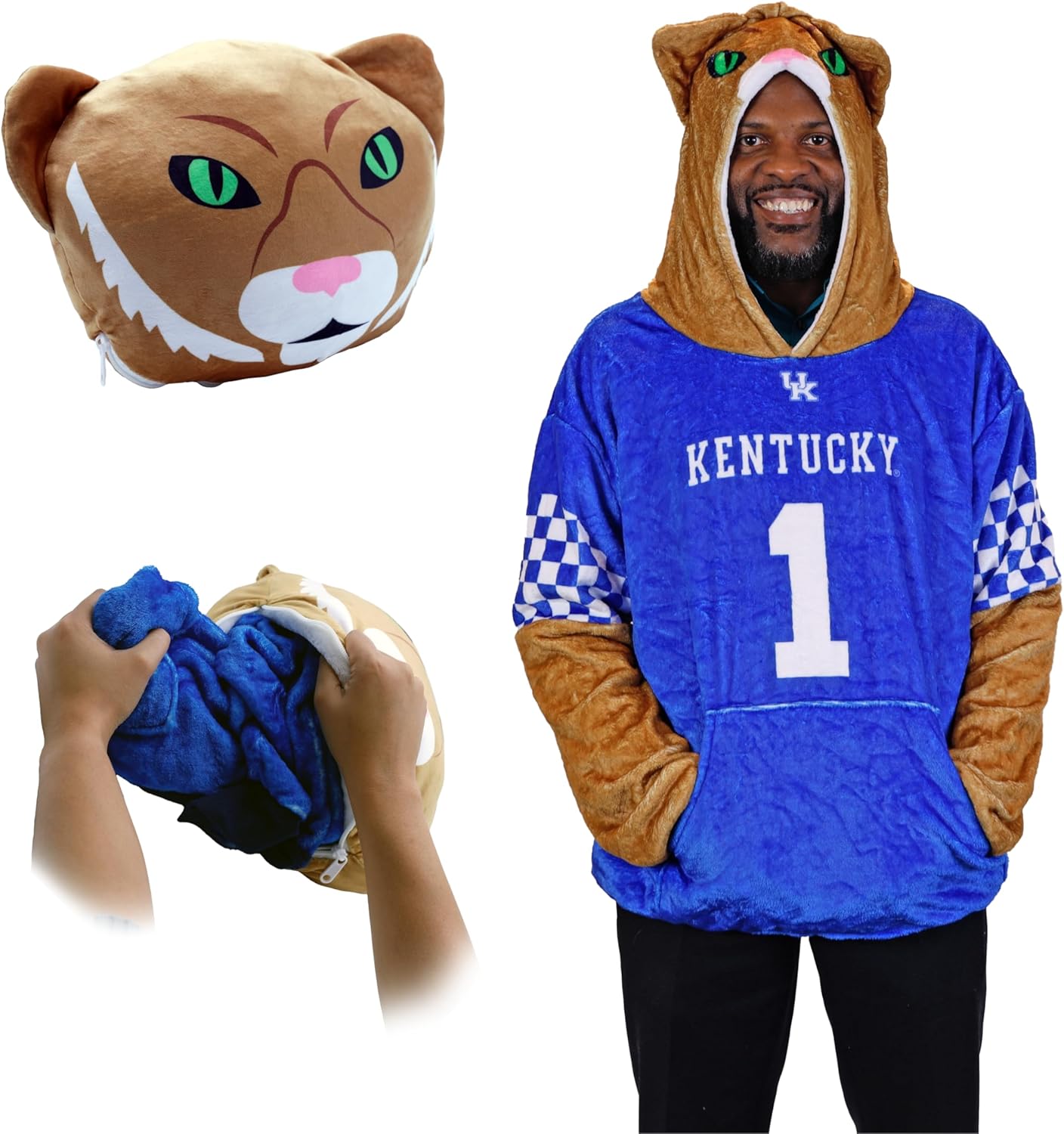 Plushible Wearable Blanket Hoodie – 2-in-1 Oversized Hoodie Blanket & Pillow, Long Sleeve Sweatshirt with Pocket, Cozy Graduation Gift for Adults, Men & Women - University of Kentucky Wildcat Mascot