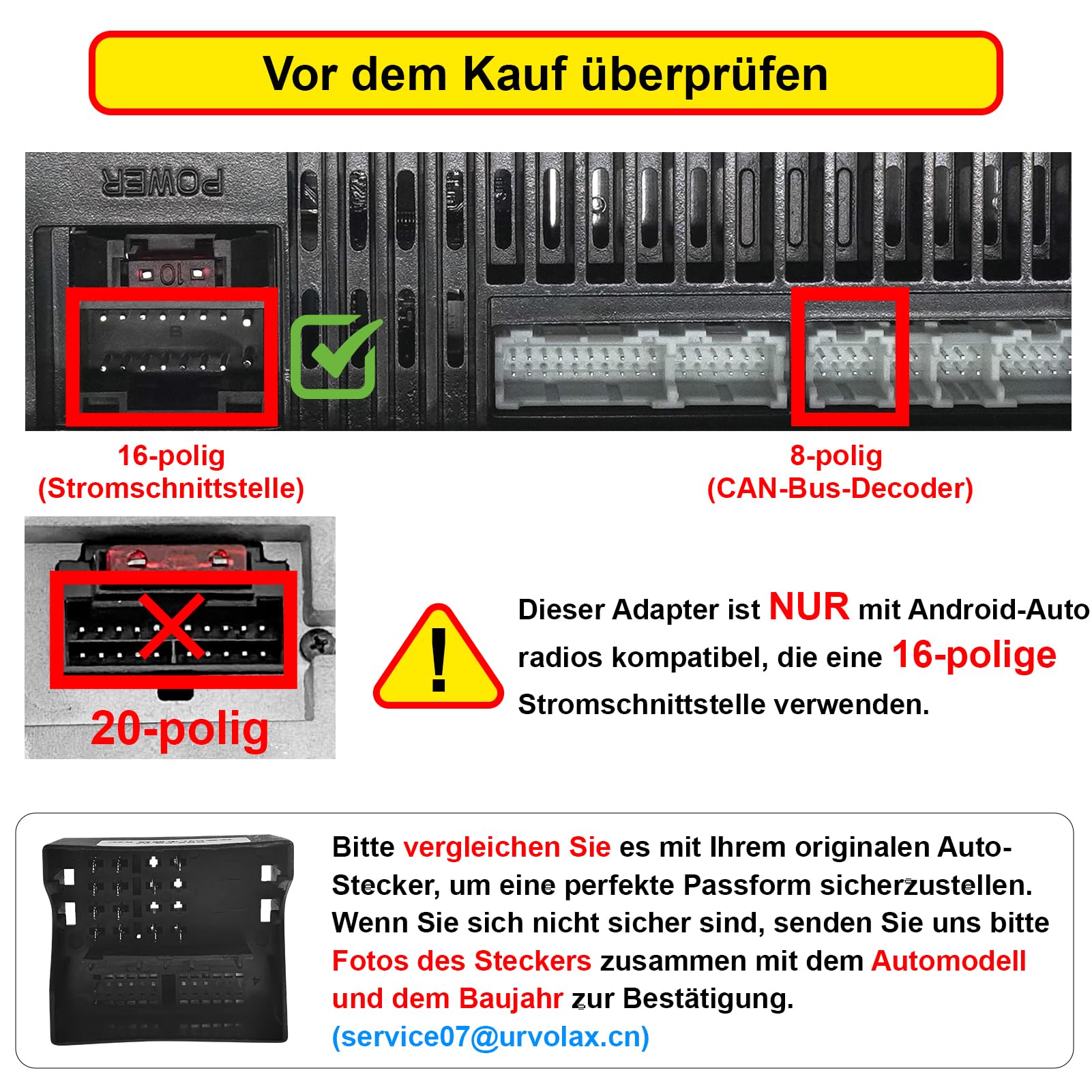 URVOLAX CAN-Bus-Adapter für Citroën Jumper 2007-2015, Peugeot Boxer 2006-2016, kompatibel mit Android Autoradio