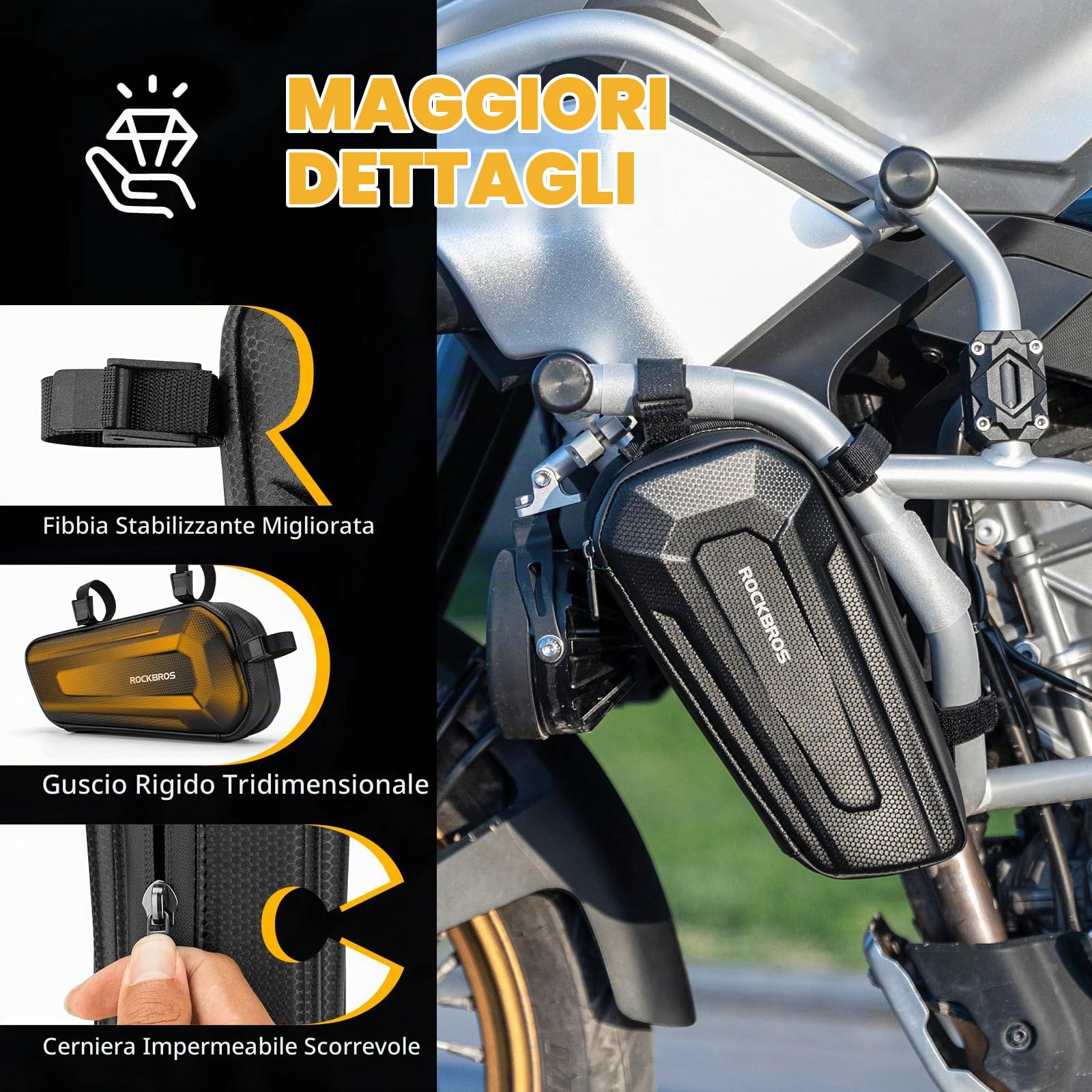 ROCKBROS Borsa da Telaio Moto, Borsa Laterale per Scooter E-bike Bici Elettrica, Impermabile, Grande Capacità 1.5L